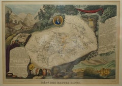 Fine Antique 1856 Hand Watercolour Map of Dept Des Hautes Alpes by Levasseur's
