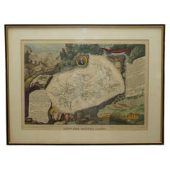 Fine Antique 1856 Hand Watercolour Map of Dept Des Hautes Alpes by Levasseur's