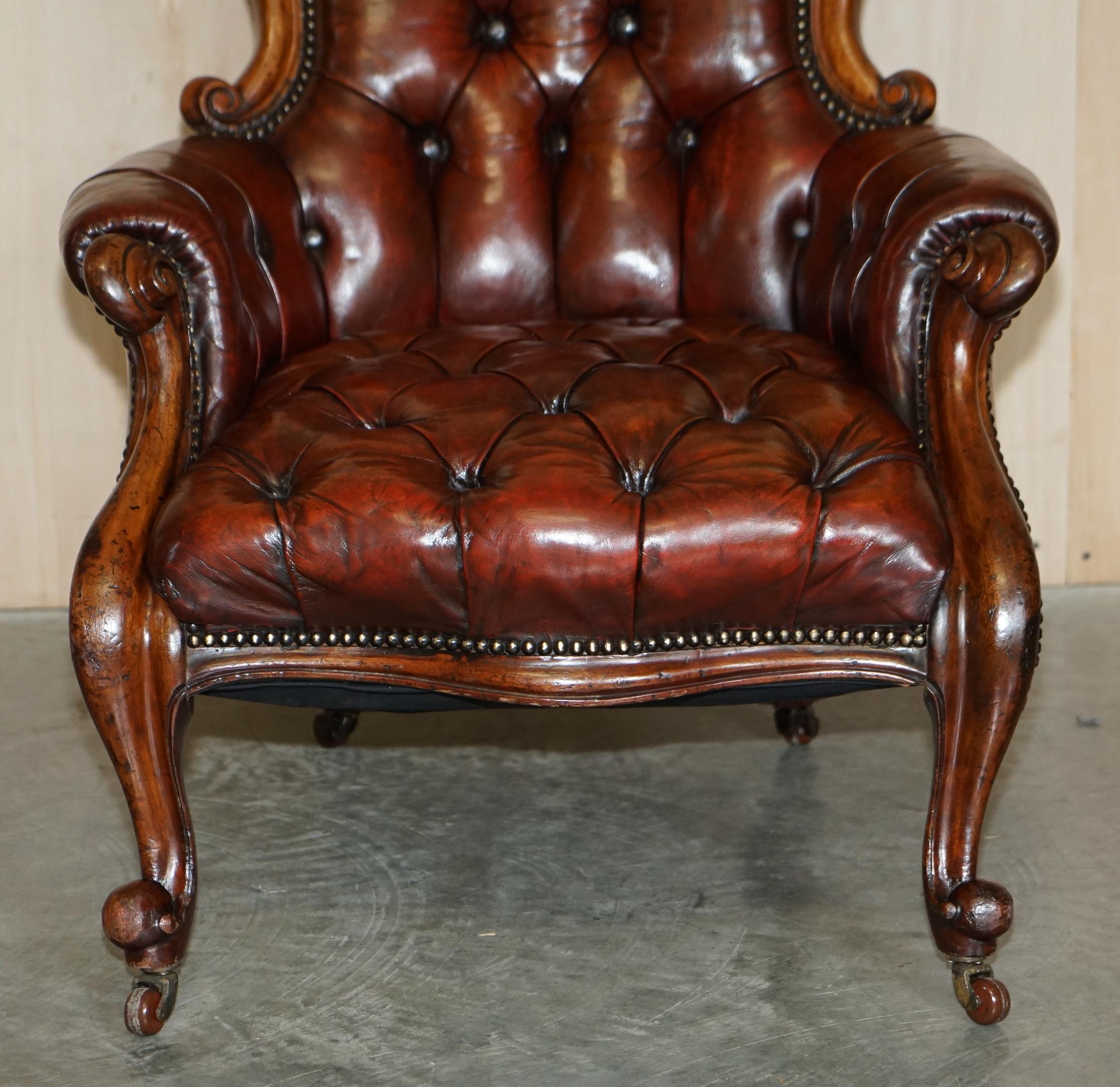 Fine Antique 1878 Presented from the Church Chesterfield Brown Leather Armchair 3