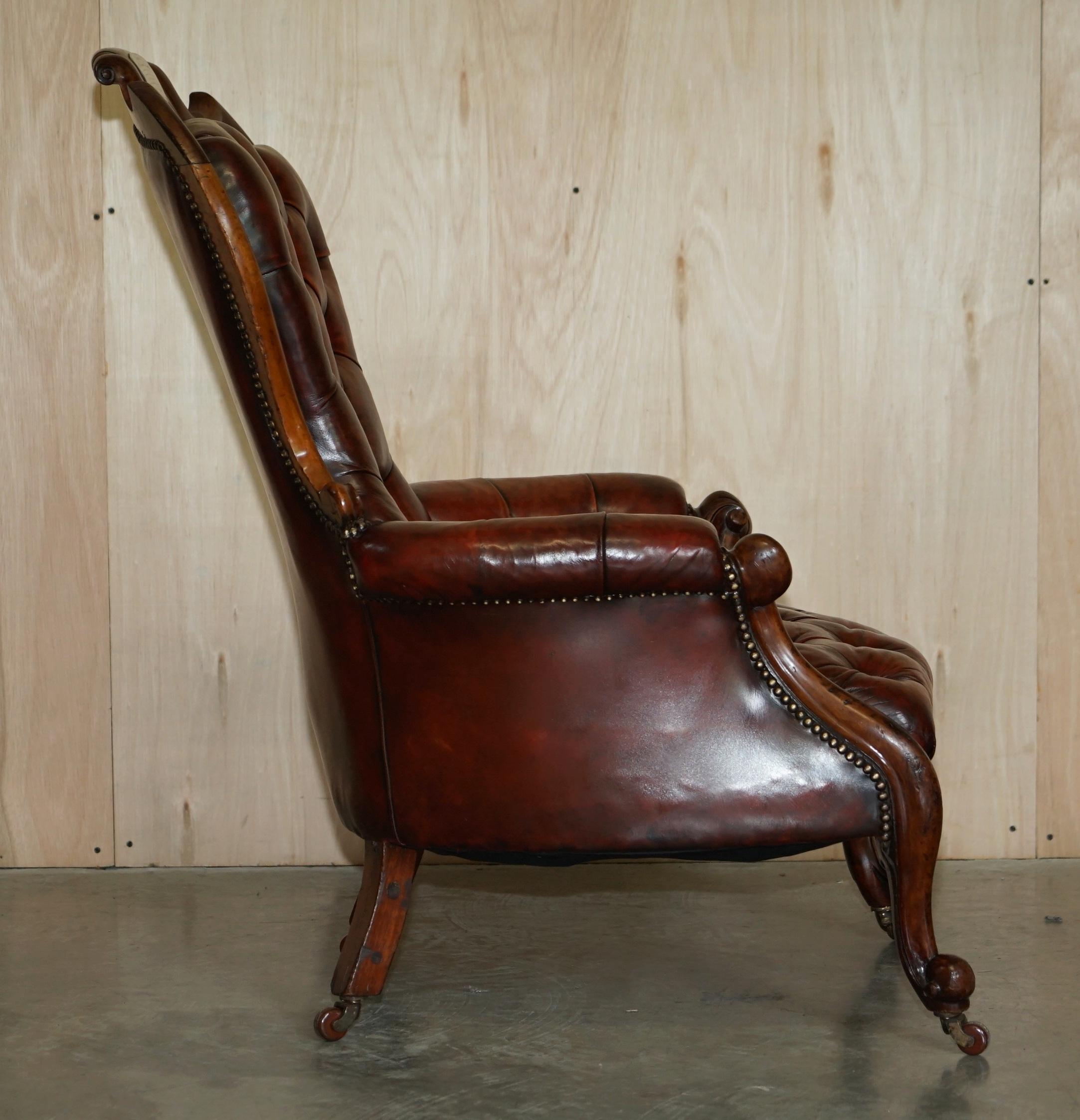 Fine Antique 1878 Presented from the Church Chesterfield Brown Leather Armchair 7