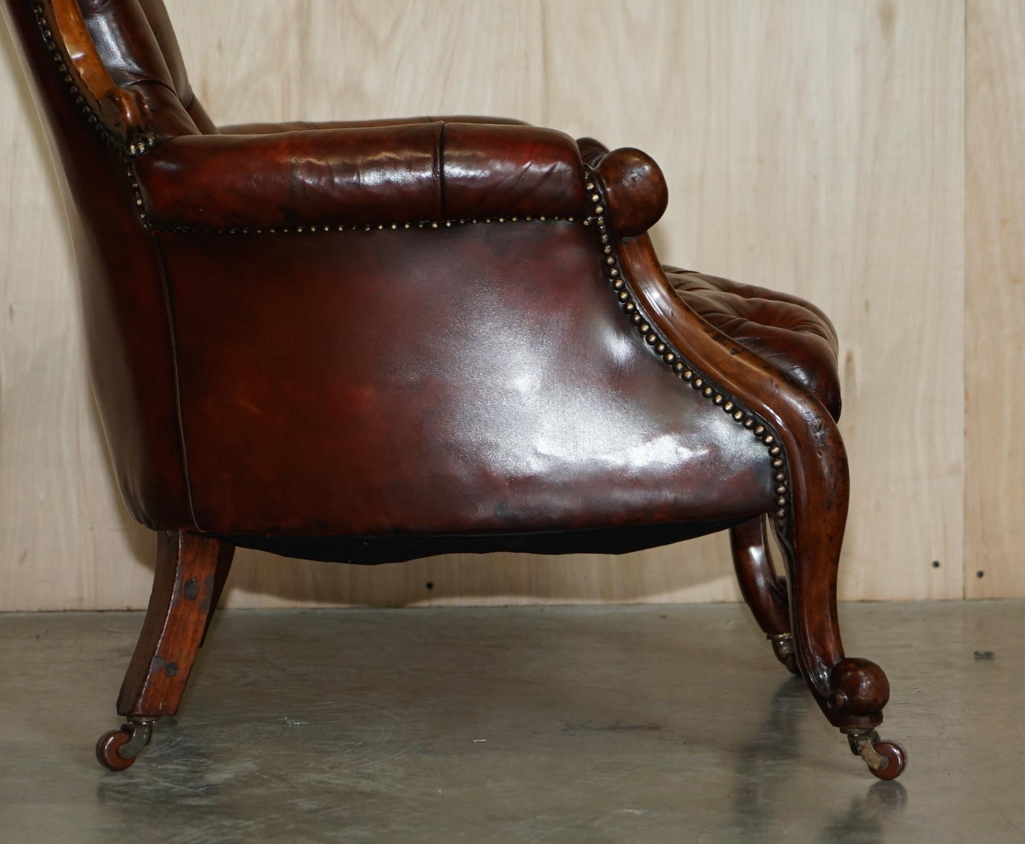 Fine Antique 1878 Presented from the Church Chesterfield Brown Leather Armchair 8