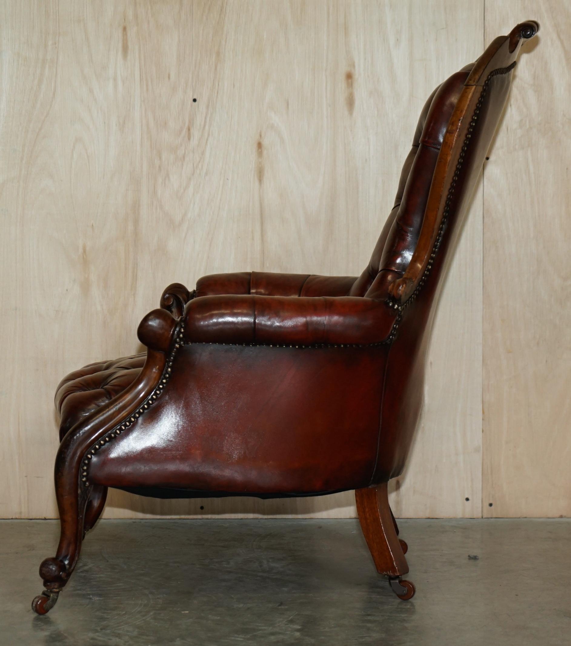 Fine Antique 1878 Presented from the Church Chesterfield Brown Leather Armchair 10