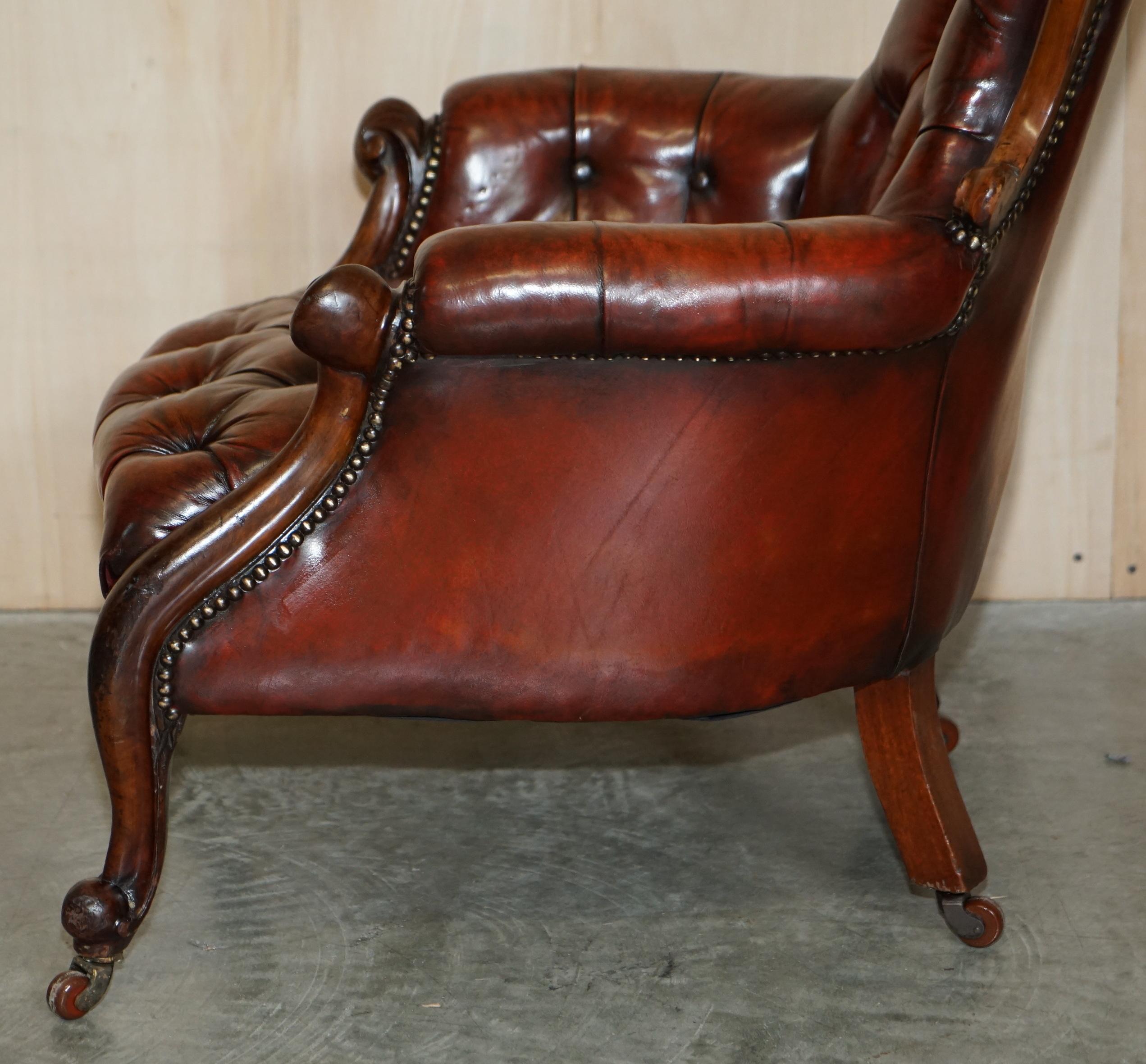 Fine Antique 1878 Presented from the Church Chesterfield Brown Leather Armchair 11