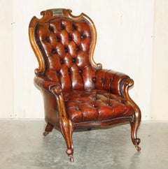 Fine Antique 1878 Presented from the Church Chesterfield Brown Leather Armchair