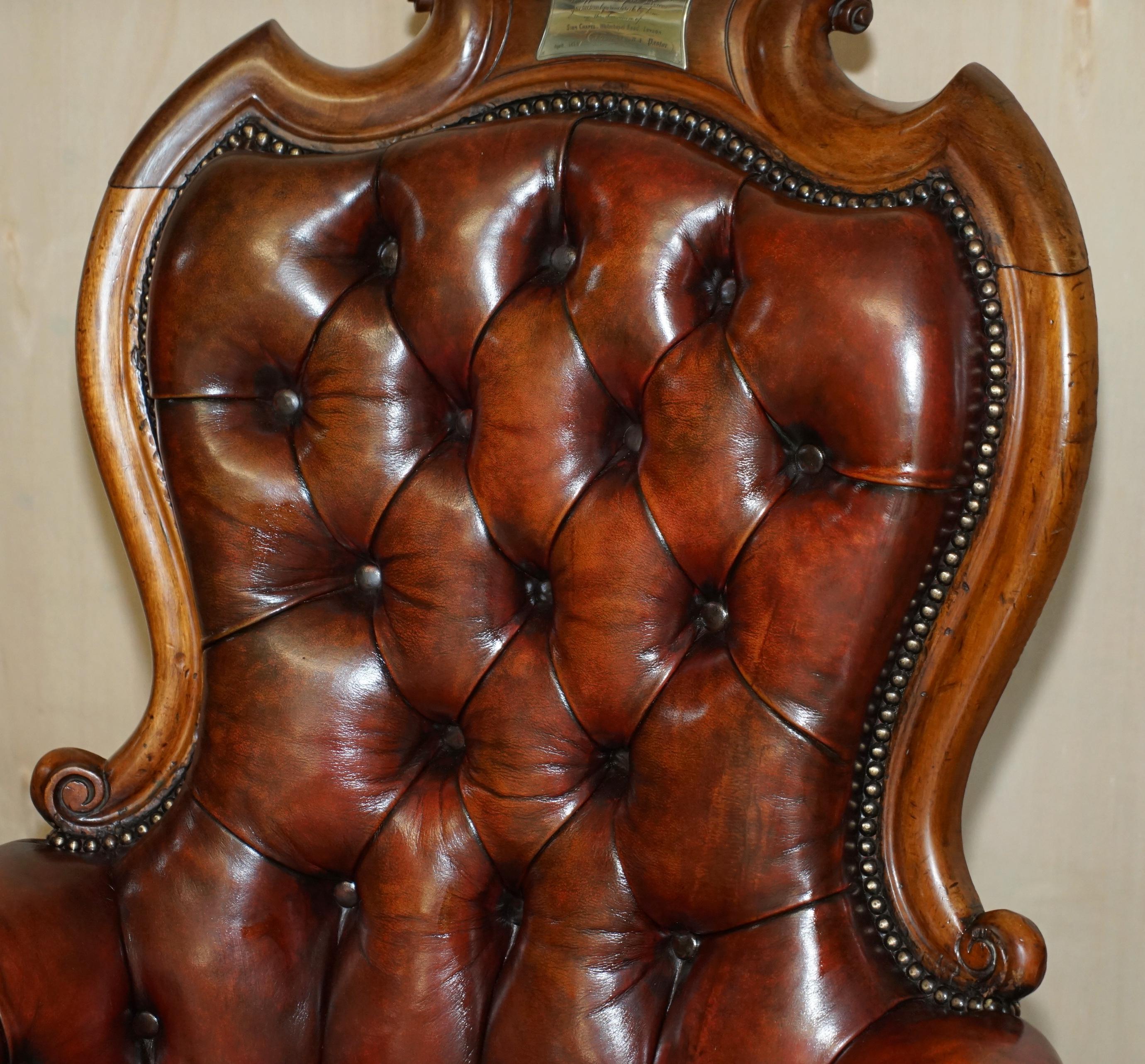 Hand-Crafted Fine Antique 1878 Presented from the Church Chesterfield Brown Leather Armchair