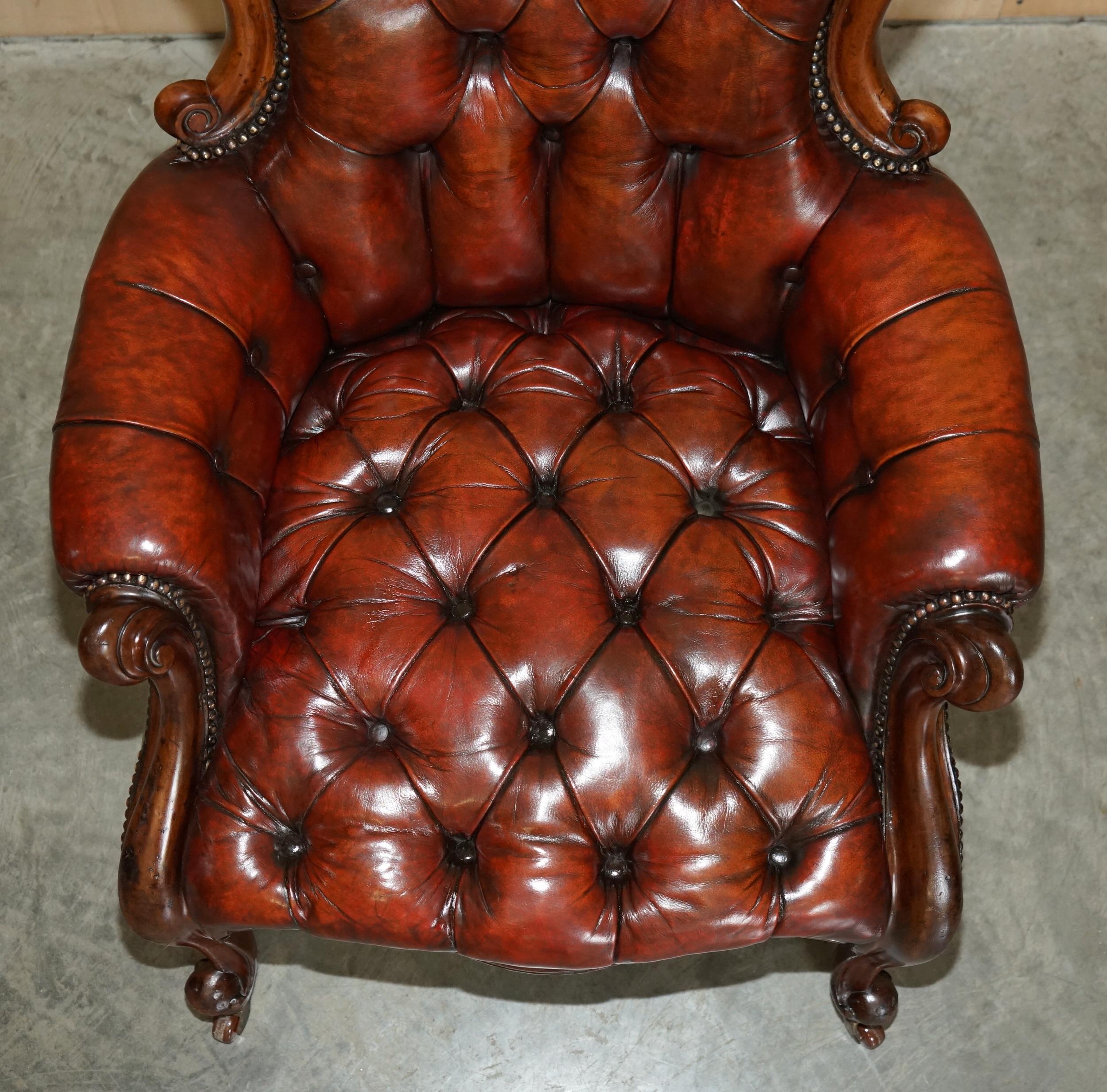 Late 19th Century Fine Antique 1878 Presented from the Church Chesterfield Brown Leather Armchair