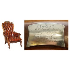 Fine Antique 1878 Presented from the Church Chesterfield Brown Leather Armchair