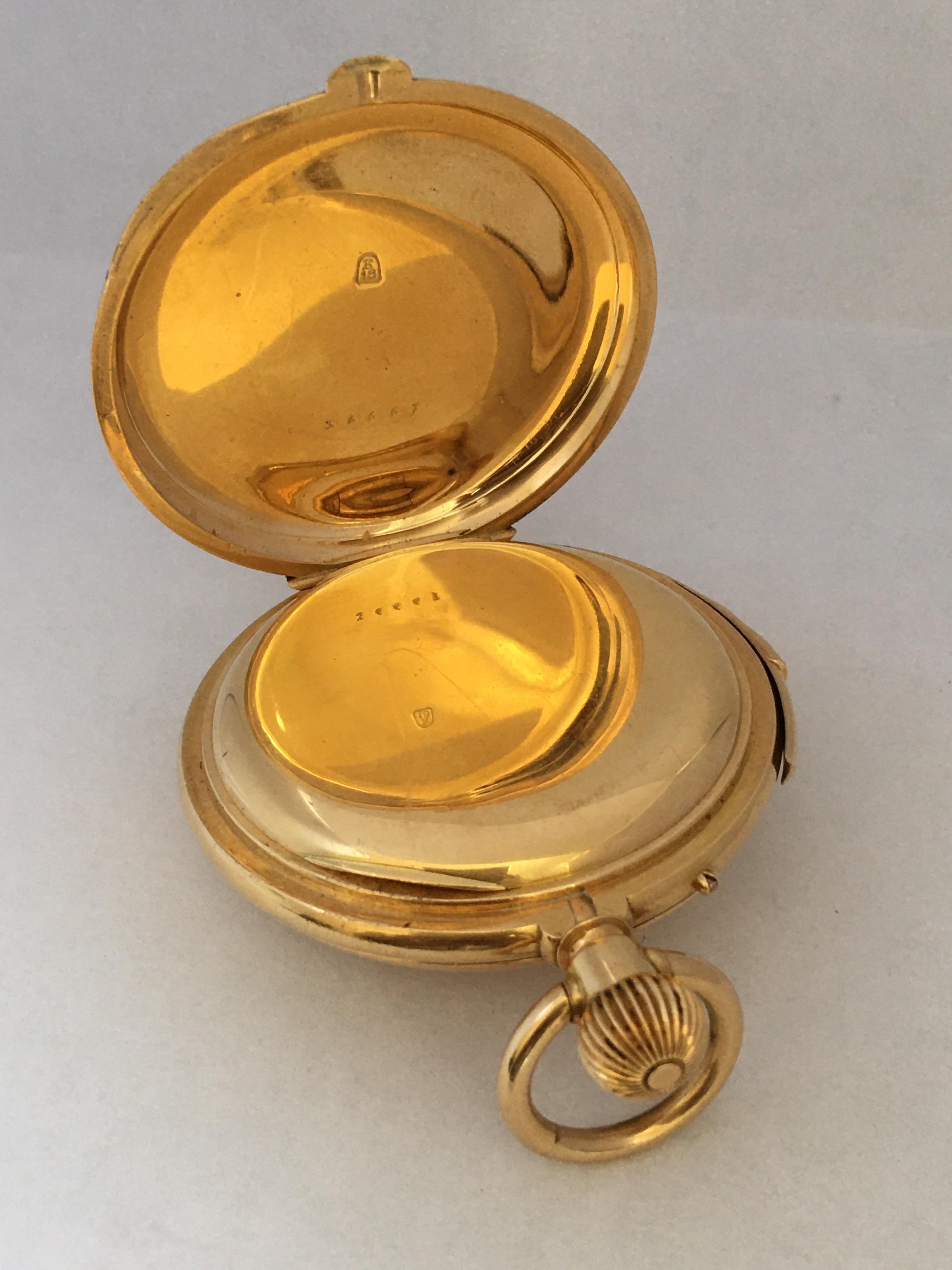 Fine Antique 18K Gold Engine turned Full Hunter Quarter Repeater Pocket Watch For Sale 3