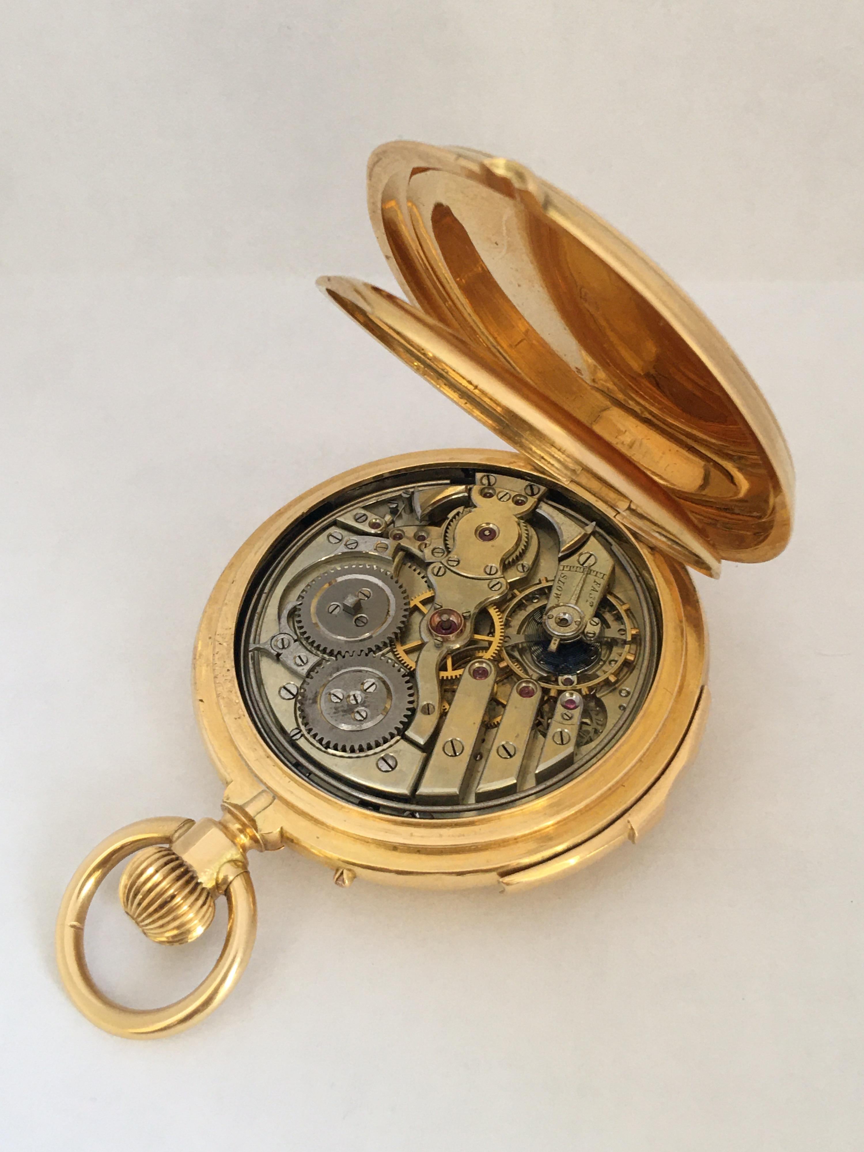 Fine Antique 18K Gold Engine turned Full Hunter Quarter Repeater Pocket Watch For Sale 4