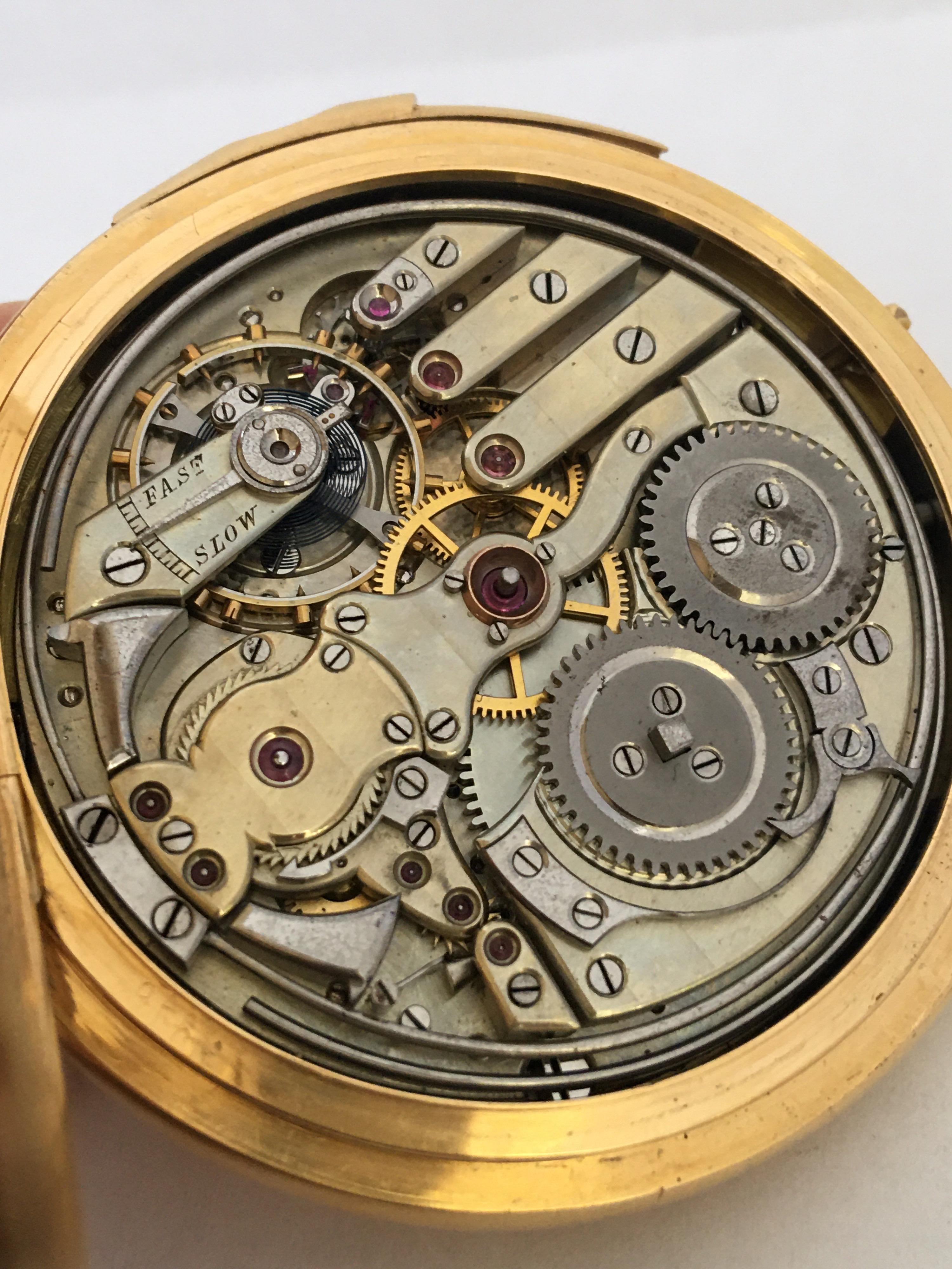 Fine Antique 18K Gold Engine turned Full Hunter Quarter Repeater Pocket Watch For Sale 5