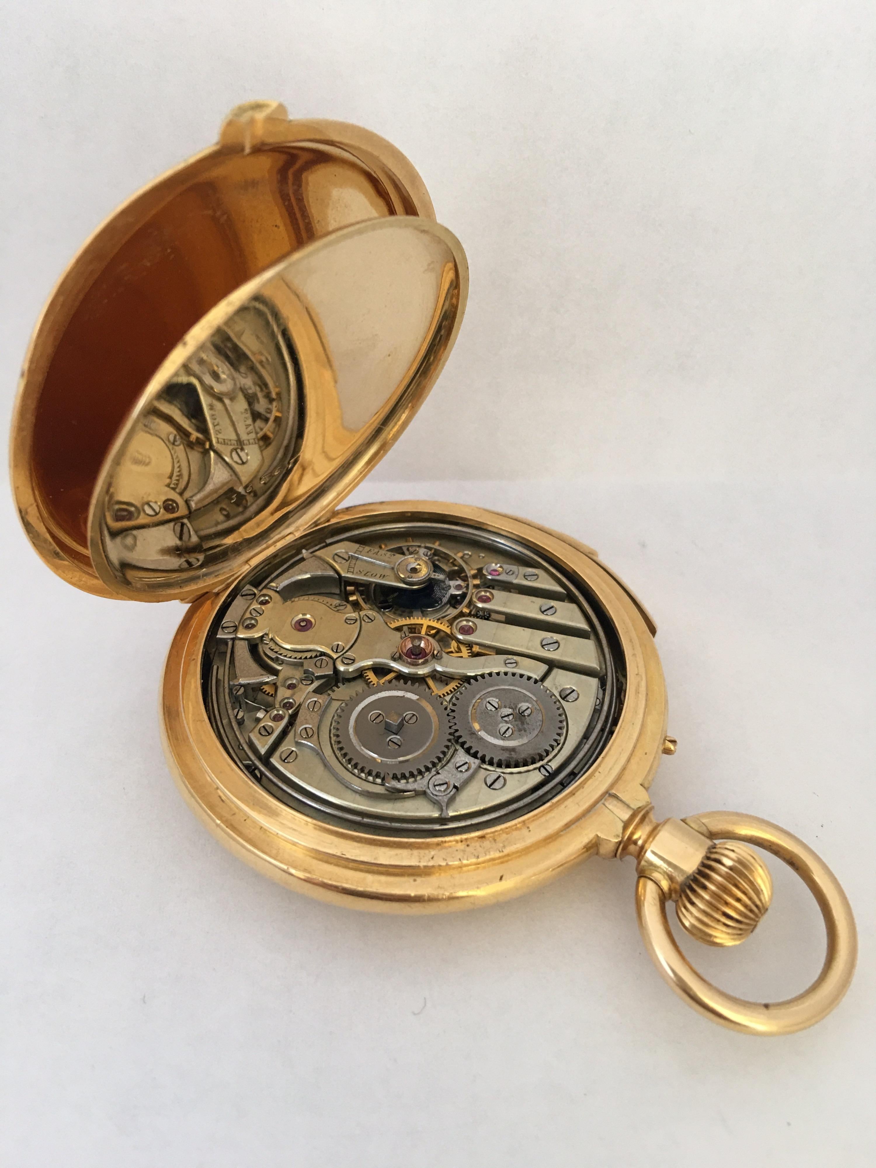 Fine Antique 18K Gold Engine turned Full Hunter Quarter Repeater Pocket Watch For Sale 6