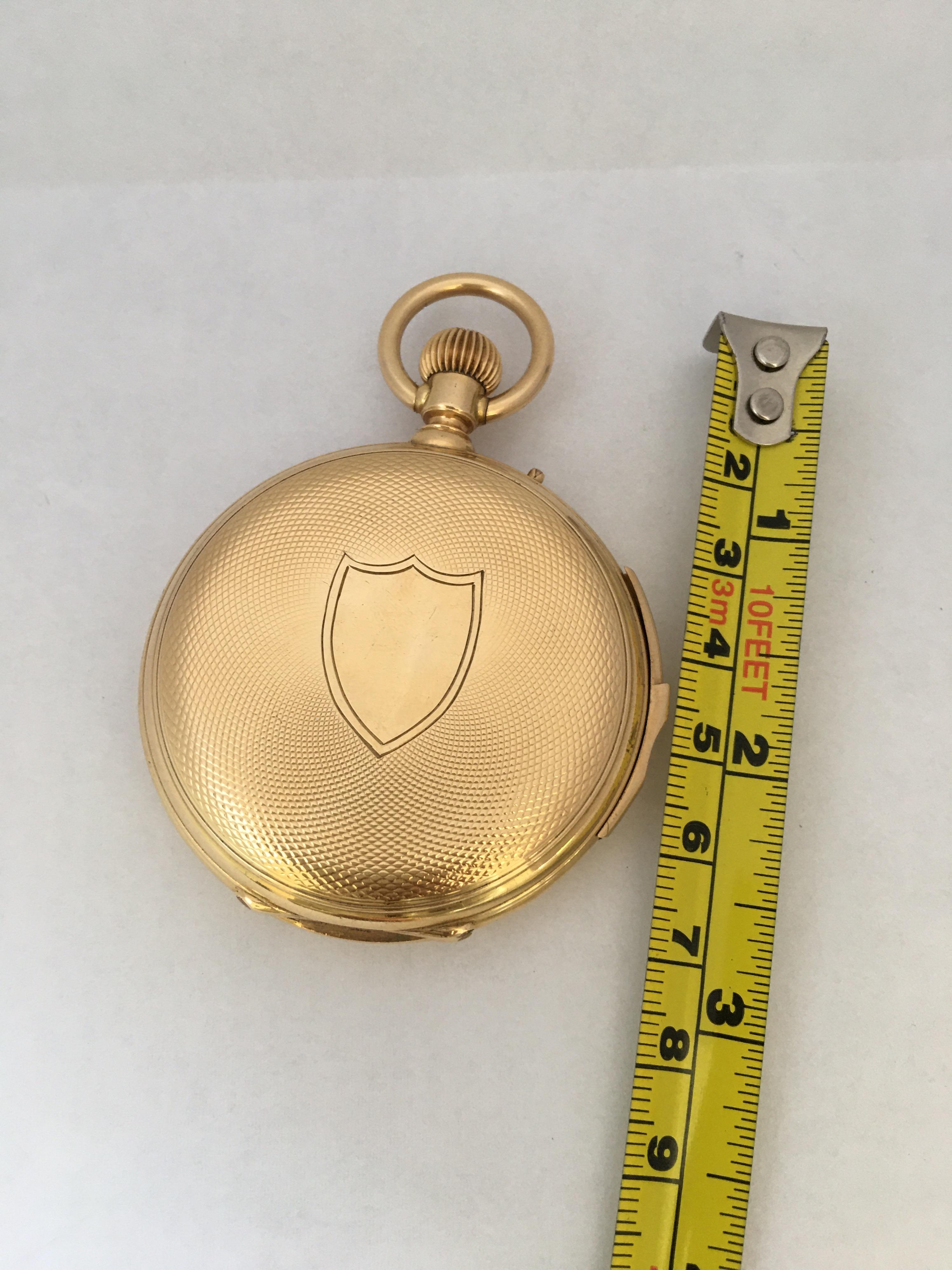 Fine Antique 18K Gold Engine turned Full Hunter Quarter Repeater Pocket Watch For Sale 8