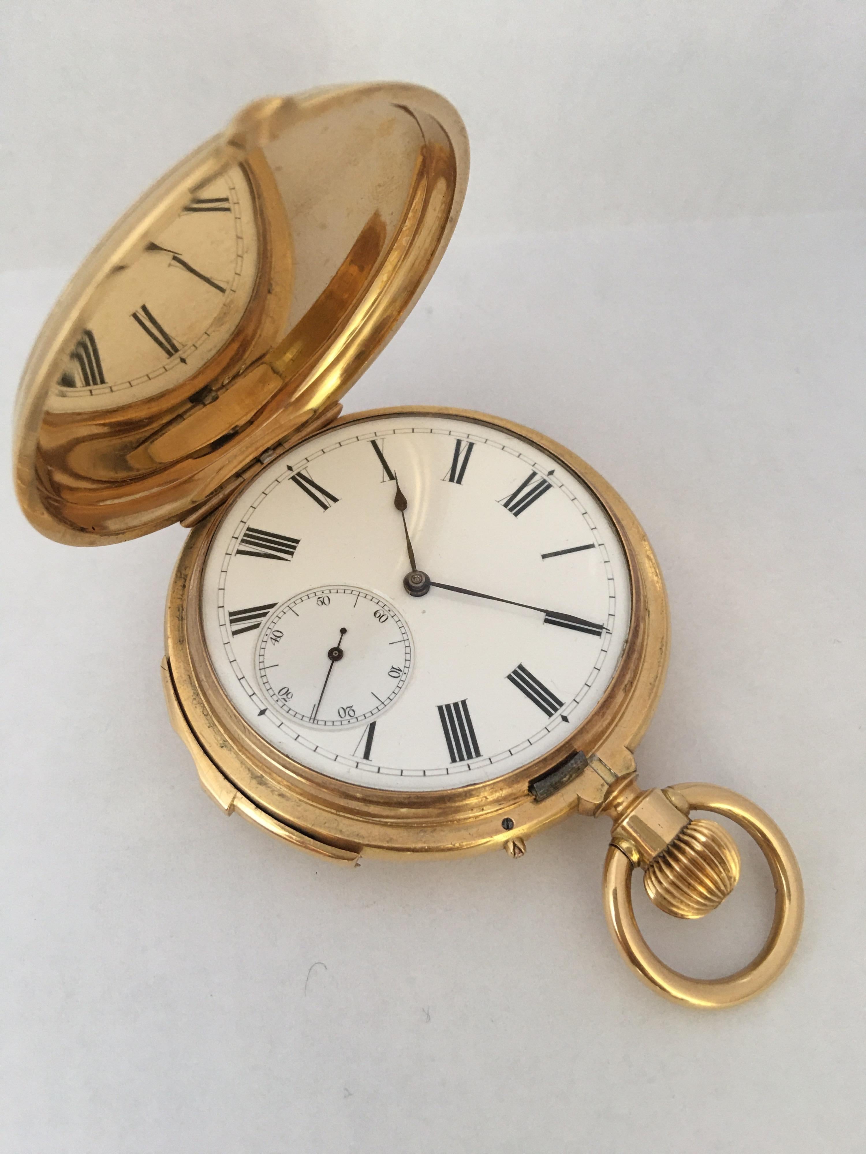 Fine Antique 18K Gold Engine turned Full Hunter Quarter Repeater Pocket Watch For Sale 10