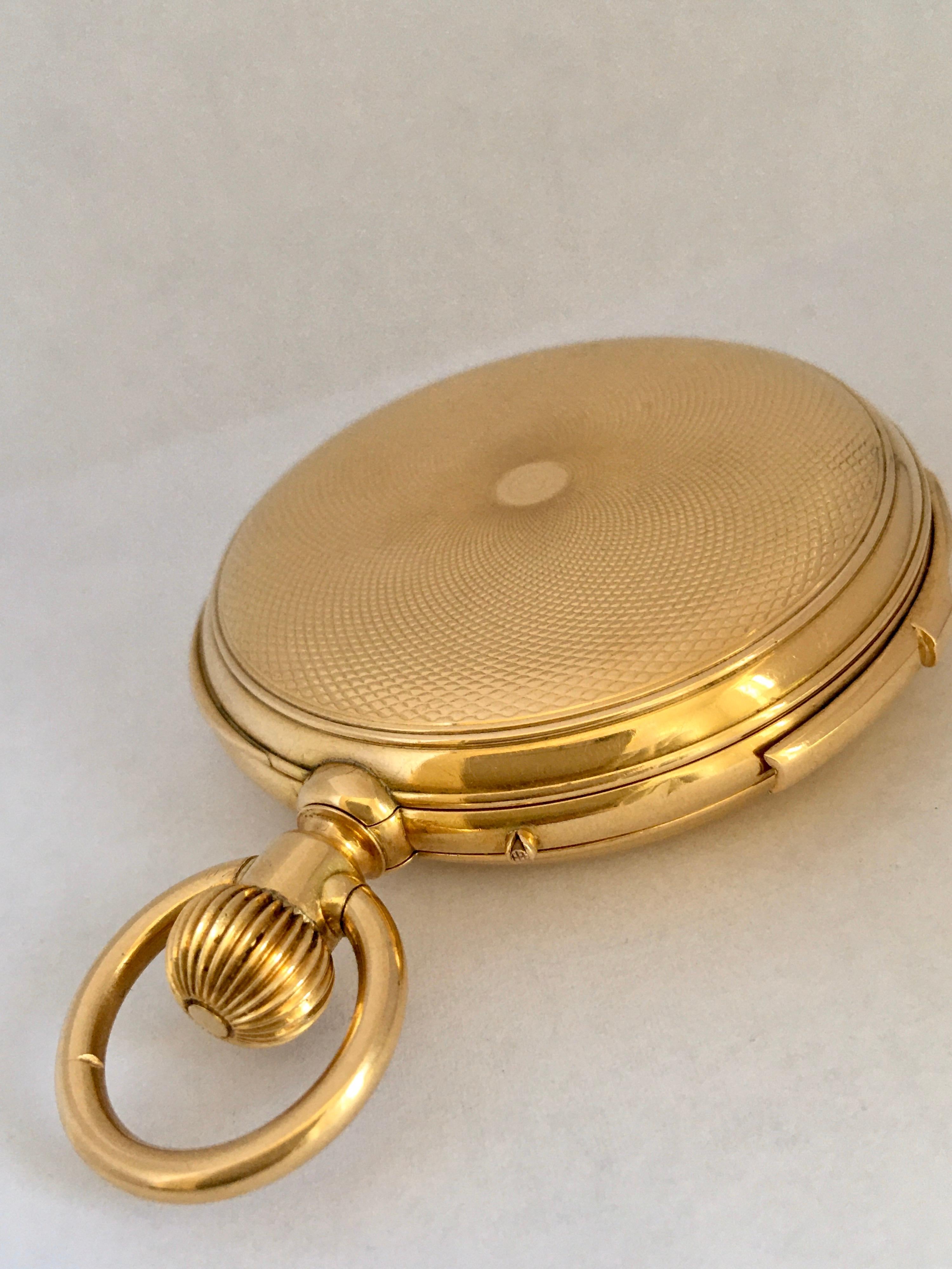 Fine Antique 18K Gold Engine turned Full Hunter Quarter Repeater Pocket Watch For Sale 11
