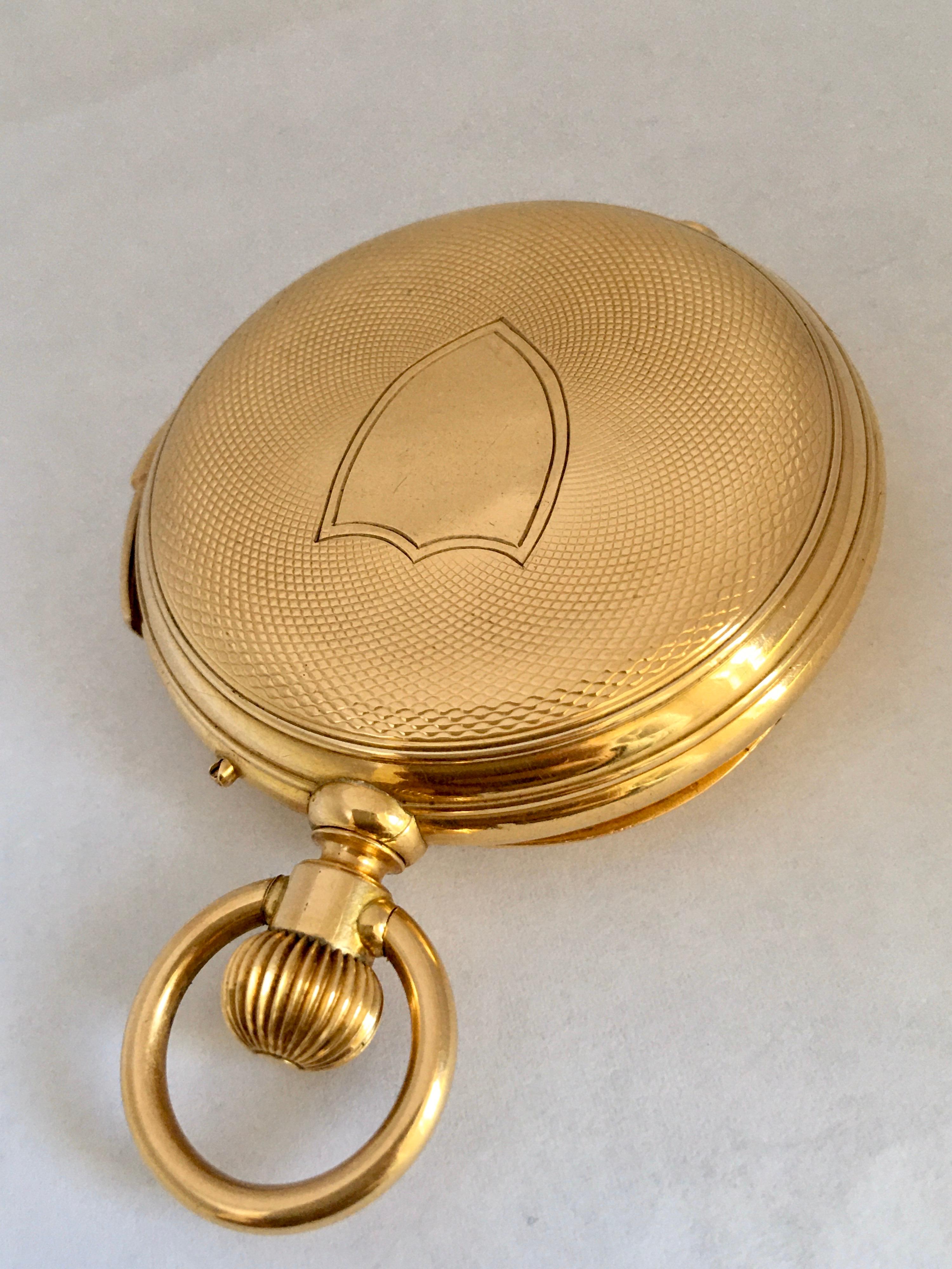 Fine Antique 18K Gold Engine turned Full Hunter Quarter Repeater Pocket Watch For Sale 13