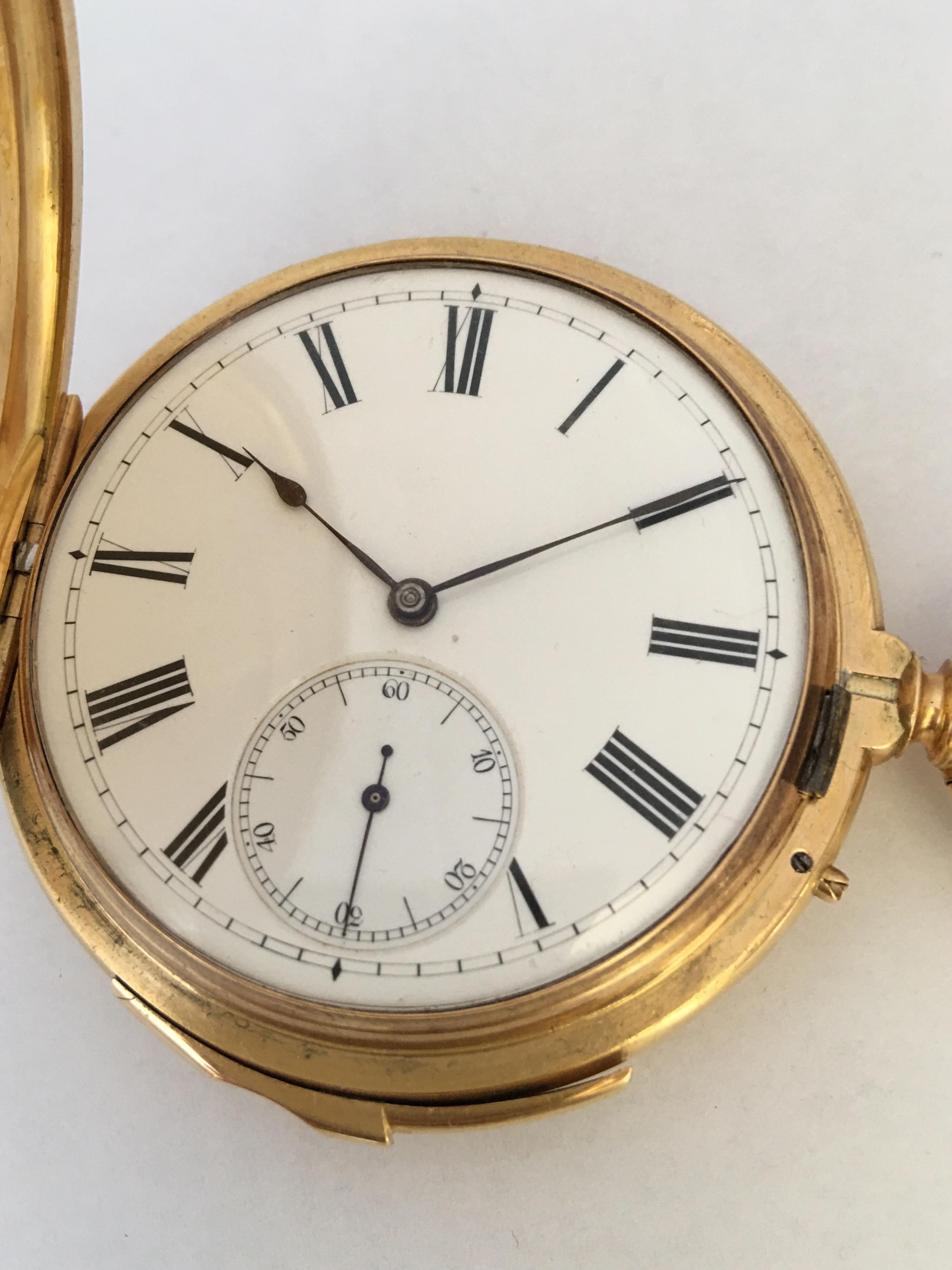 Women's or Men's Fine Antique 18K Gold Engine turned Full Hunter Quarter Repeater Pocket Watch For Sale