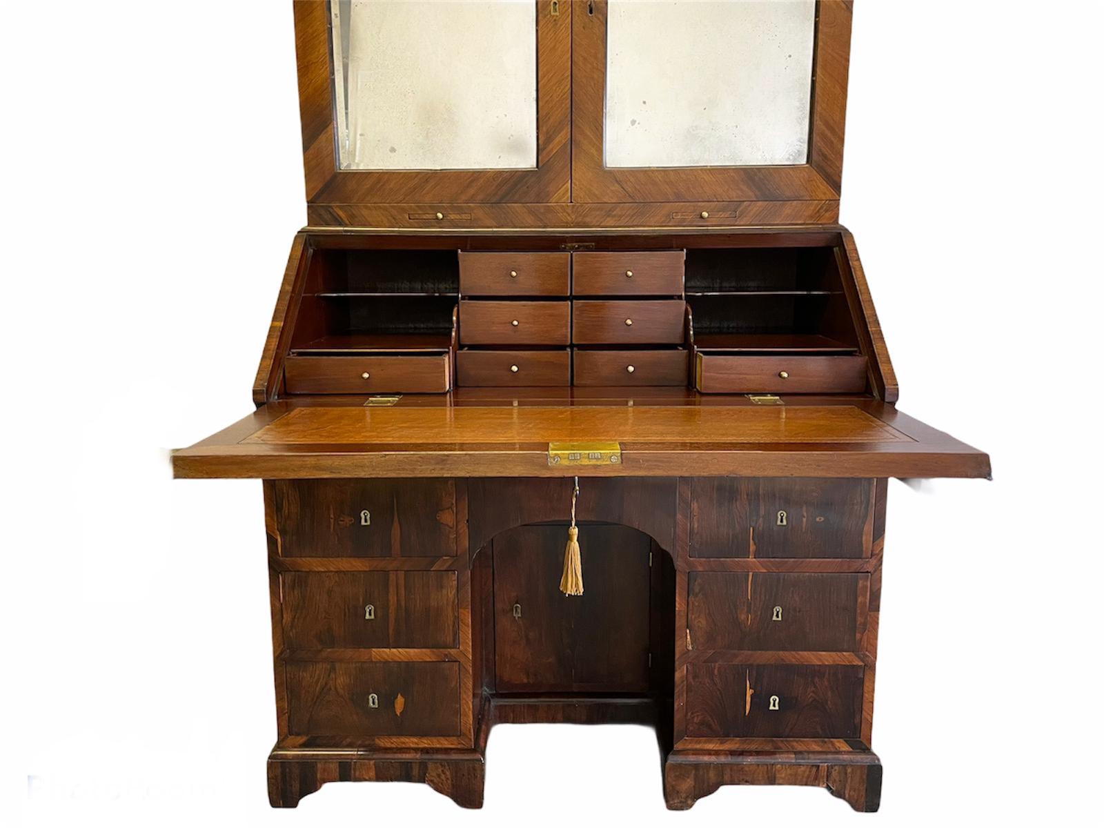 English Fine Antique 18th Century Rosewood Bureau Bookcase For Sale