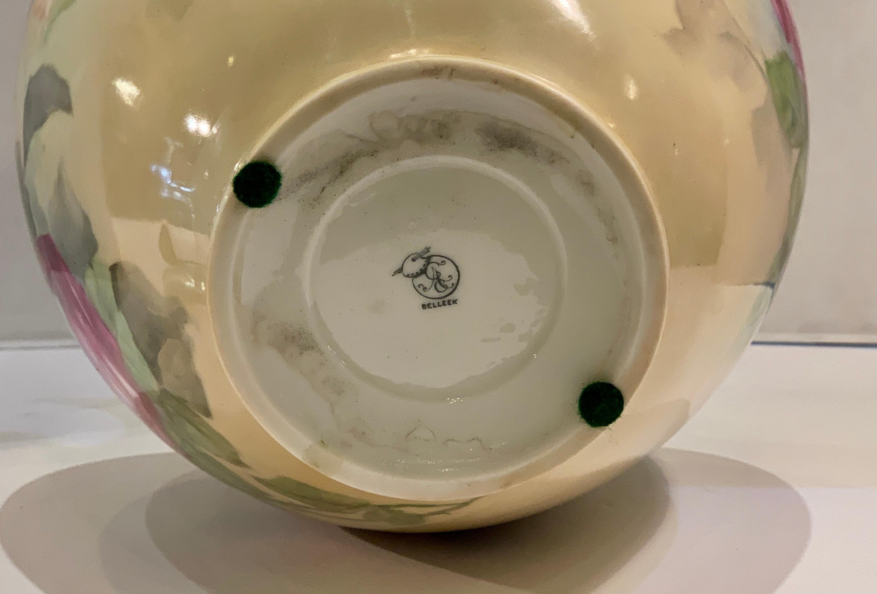 Porcelain Fine Antique 1908 Signed Lenox Belleek Hand Painted Vase with Cherub Handles