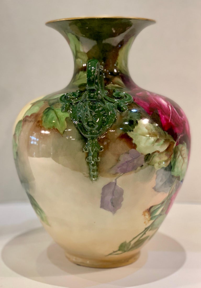 Fine Antique 1908 Signed Lenox Belleek Hand Painted Vase with Cherub