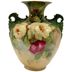 Fine Antique 1908 Signed Lenox Belleek Hand Painted Vase with Cherub Handles