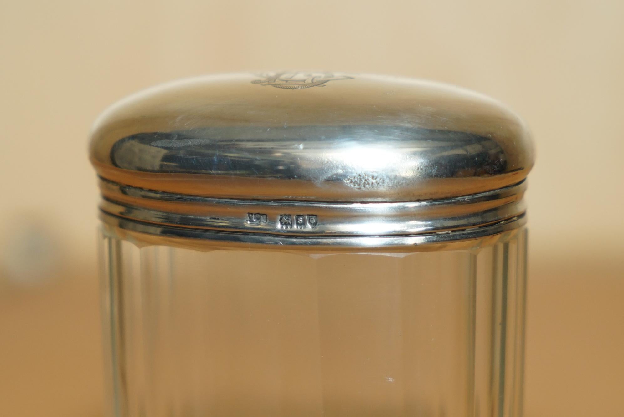 FINE ANTIQUE 1913 STERLING SILVER & GLASS CRYSTAL THOMAS INGLETON TRiNKET JAR For Sale 3
