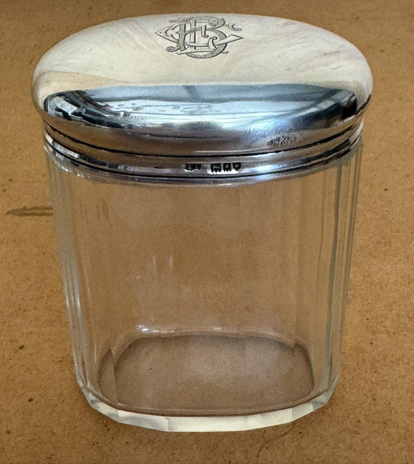 FINE ANTIQUE 1913 STERLING SILVER & GLASS CRYSTAL THOMAS INGLETON TRiNKET JAR For Sale 4
