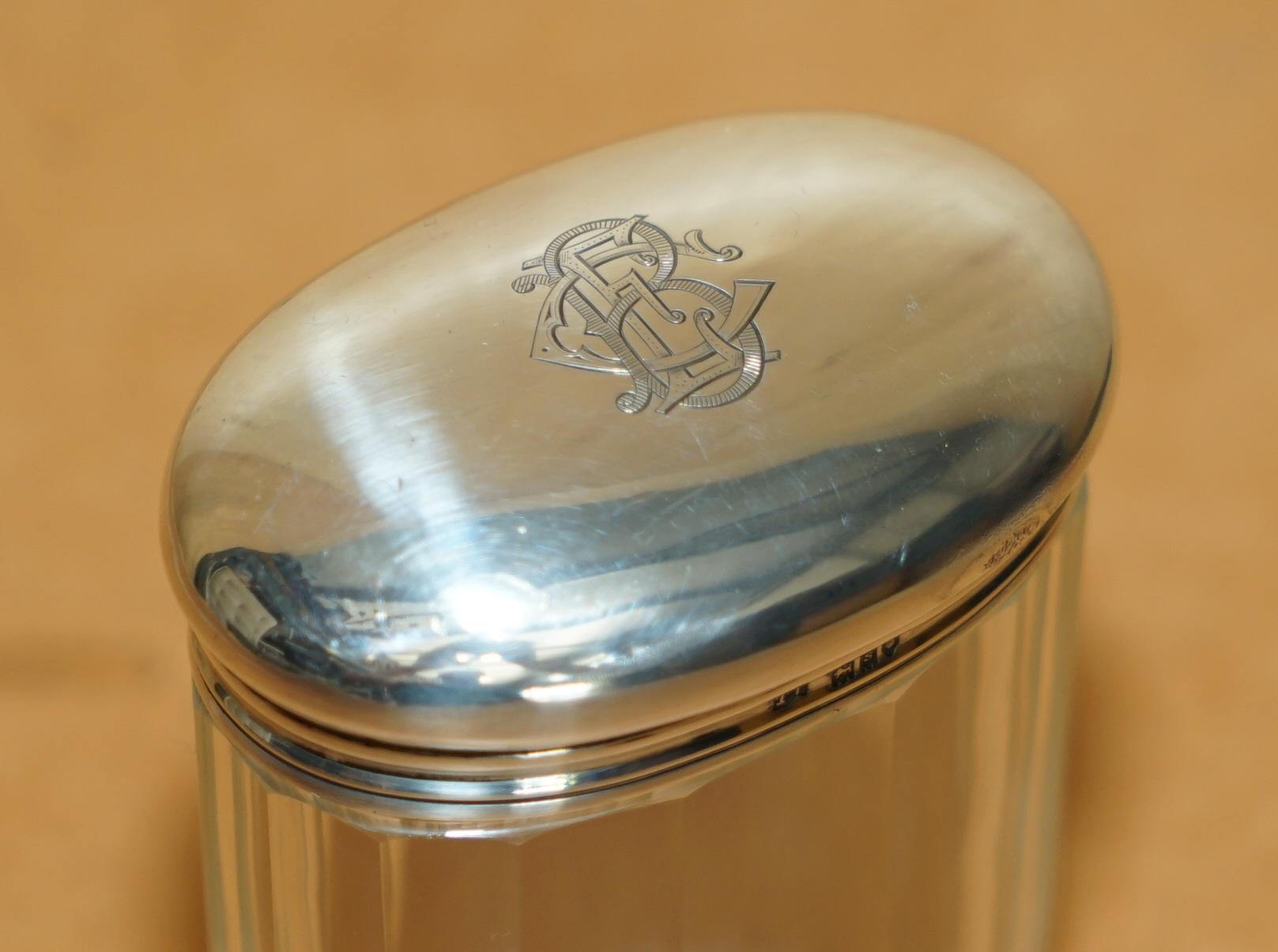 Early 20th Century FINE ANTIQUE 1913 STERLING SILVER & GLASS CRYSTAL THOMAS INGLETON TRiNKET JAR For Sale
