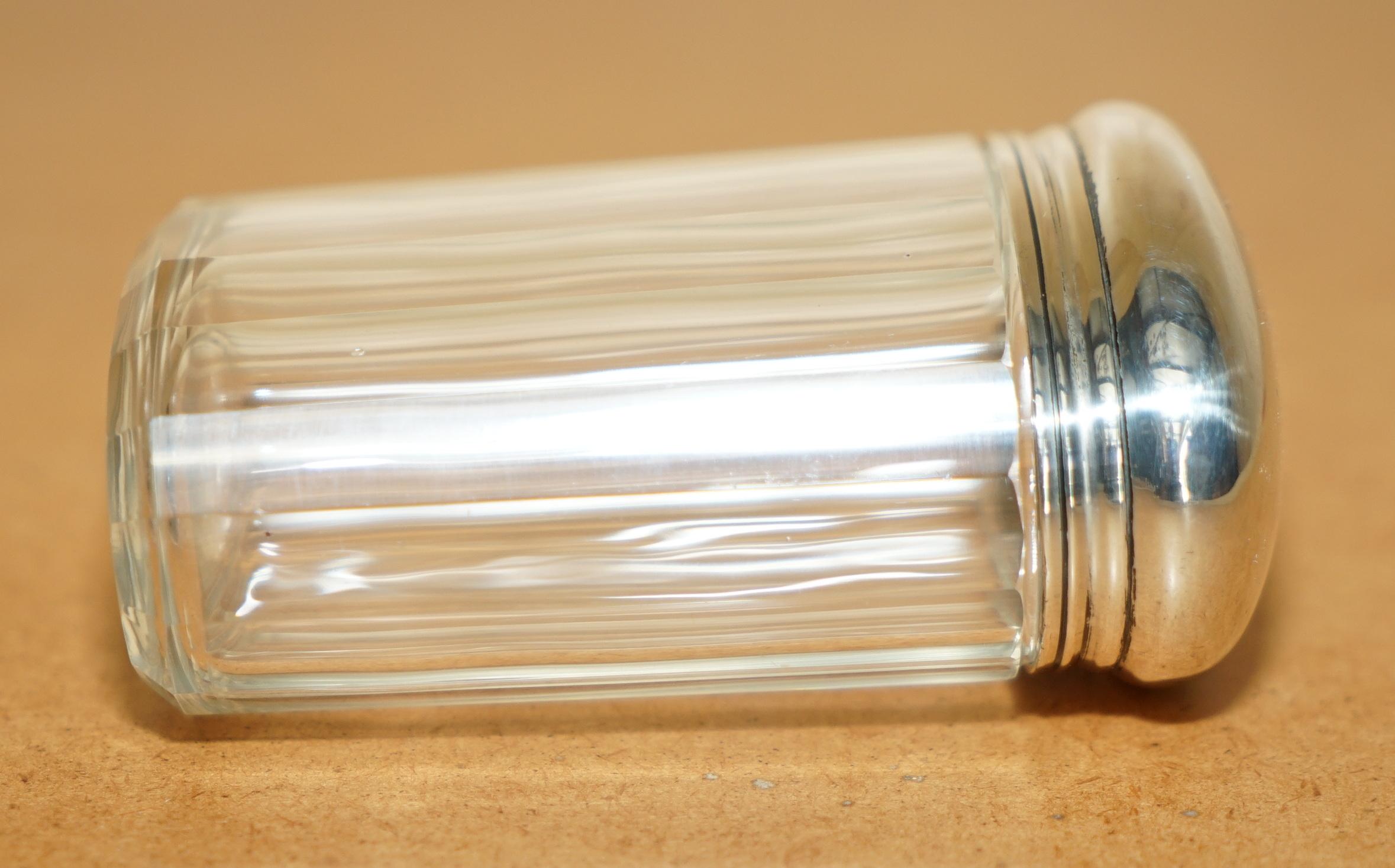 FINE ANTIQUE 1913 STERLING SILVER & GLASS CRYSTAL THOMAS INGLETON TRiNKET JAR For Sale 1