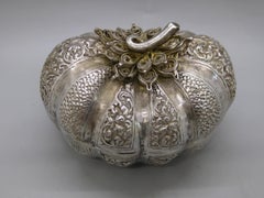 Fine Antique 19C Malaysia Southeast Asia .900 Silver Repousse Pumpkin Box