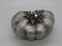Fine Antique 19C Malaysia Southeast Asia .900 Silver Repousse Pumpkin Box