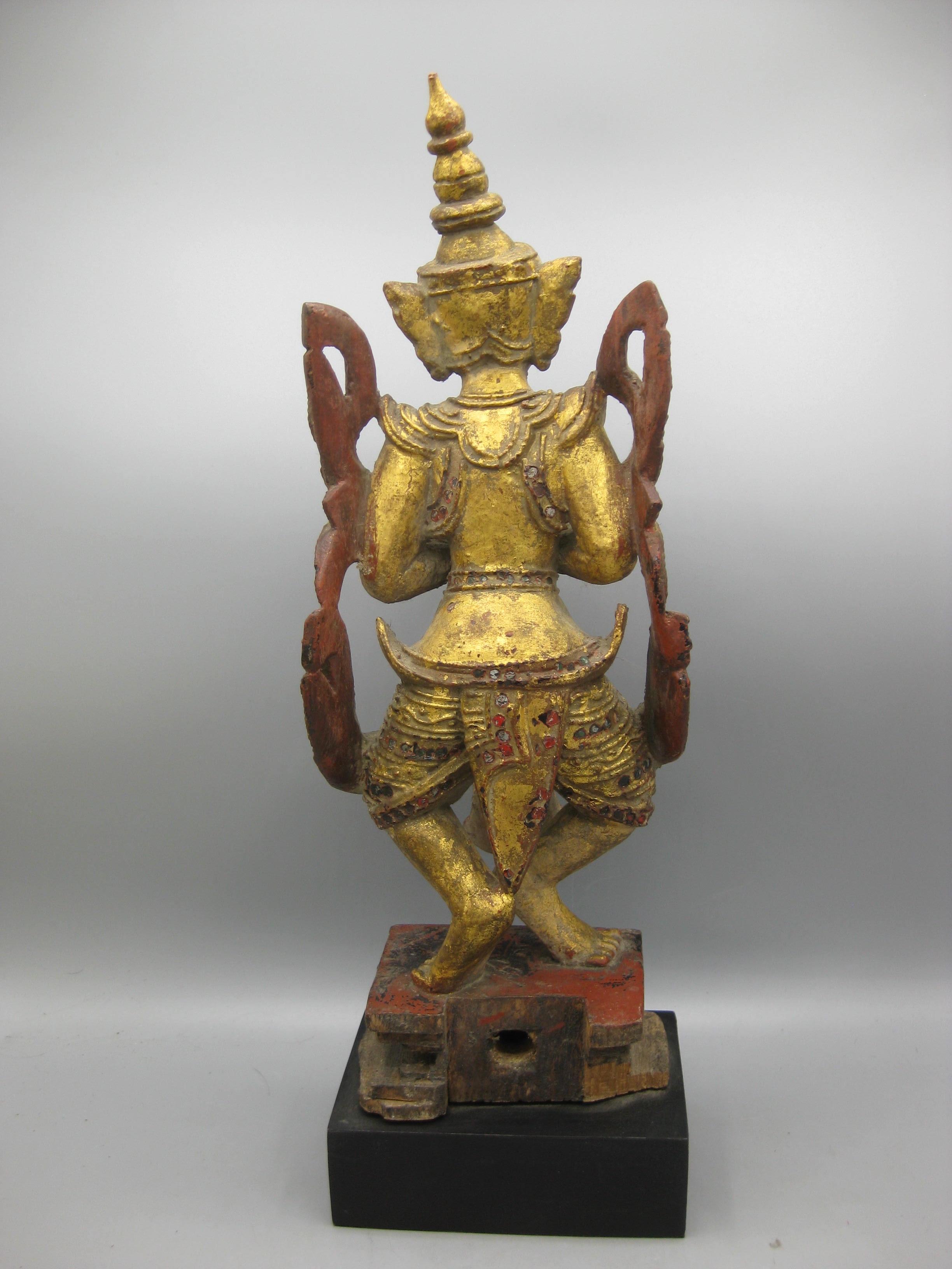 Fine Antique 19C Thai Southeast Asia Temple Goddess Deity Wood Gold Gild Statue For Sale 6