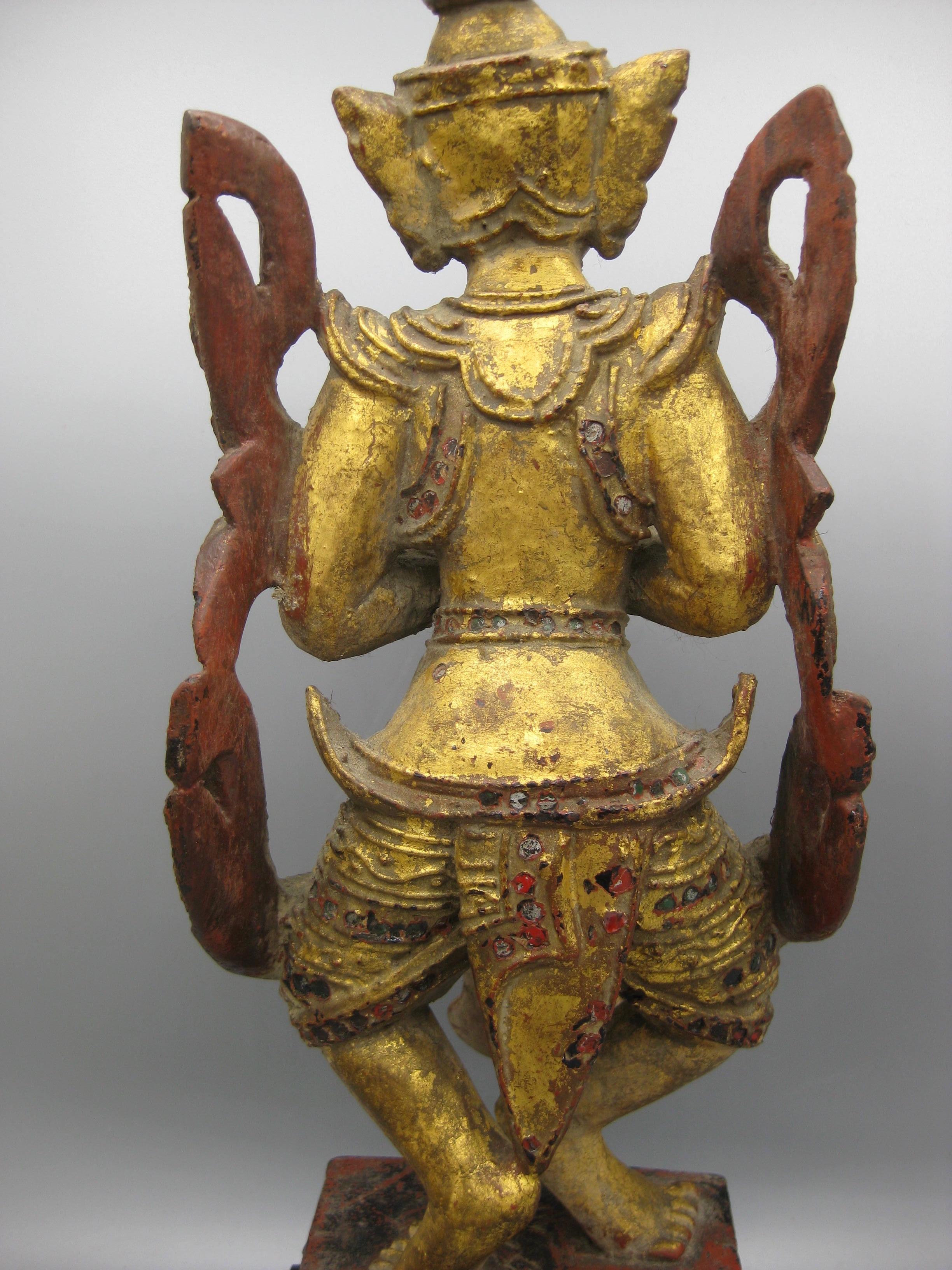 Fine Antique 19C Thai Southeast Asia Temple Goddess Deity Wood Gold Gild Statue For Sale 8