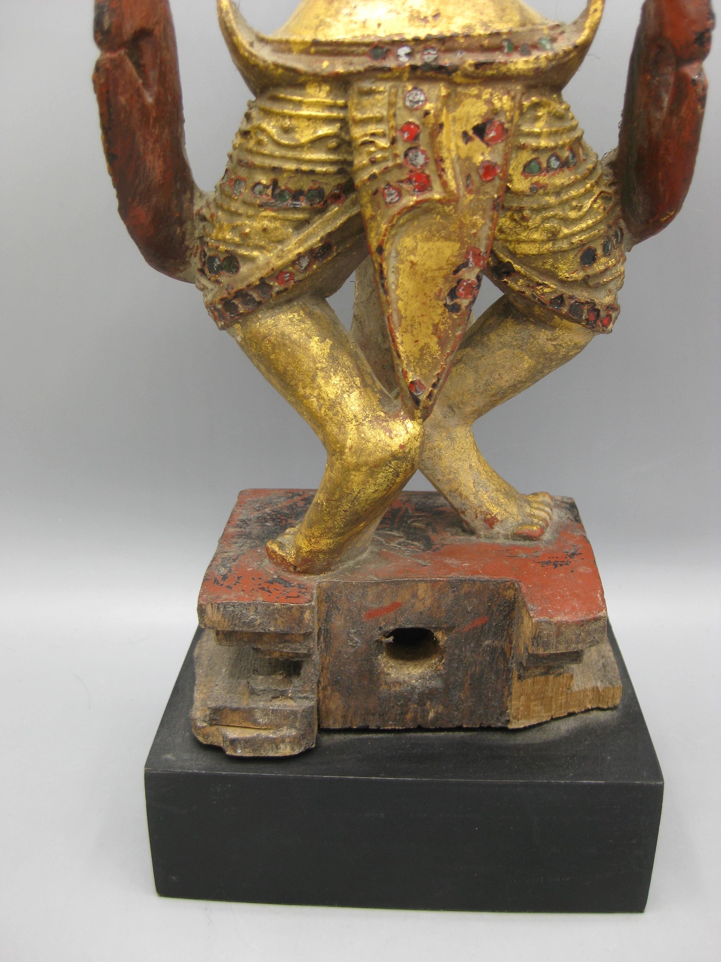 Fine Antique 19C Thai Southeast Asia Temple Goddess Deity Wood Gold Gild Statue For Sale 9