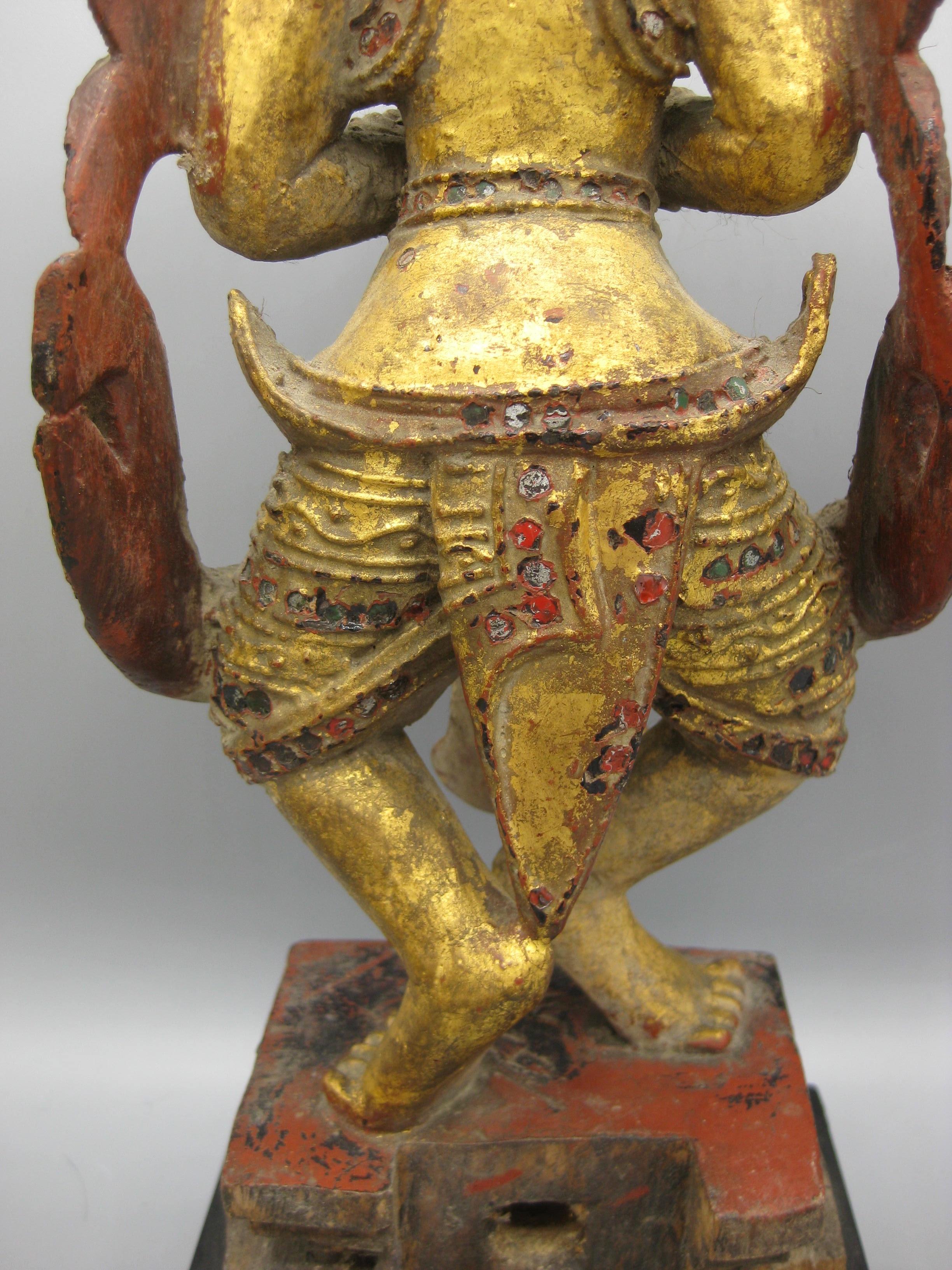 Fine Antique 19C Thai Southeast Asia Temple Goddess Deity Wood Gold Gild Statue For Sale 10