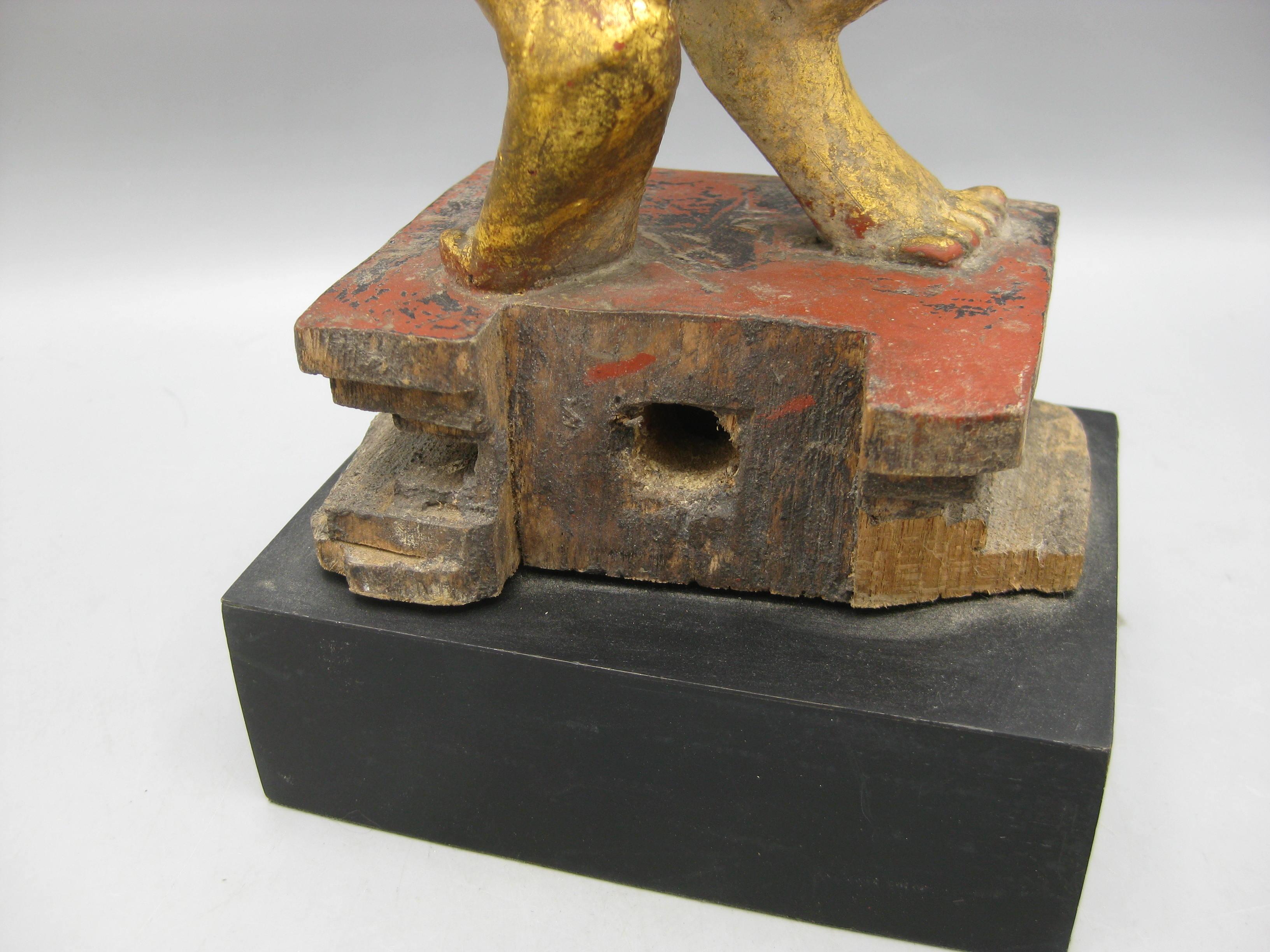 Fine Antique 19C Thai Southeast Asia Temple Goddess Deity Wood Gold Gild Statue For Sale 11