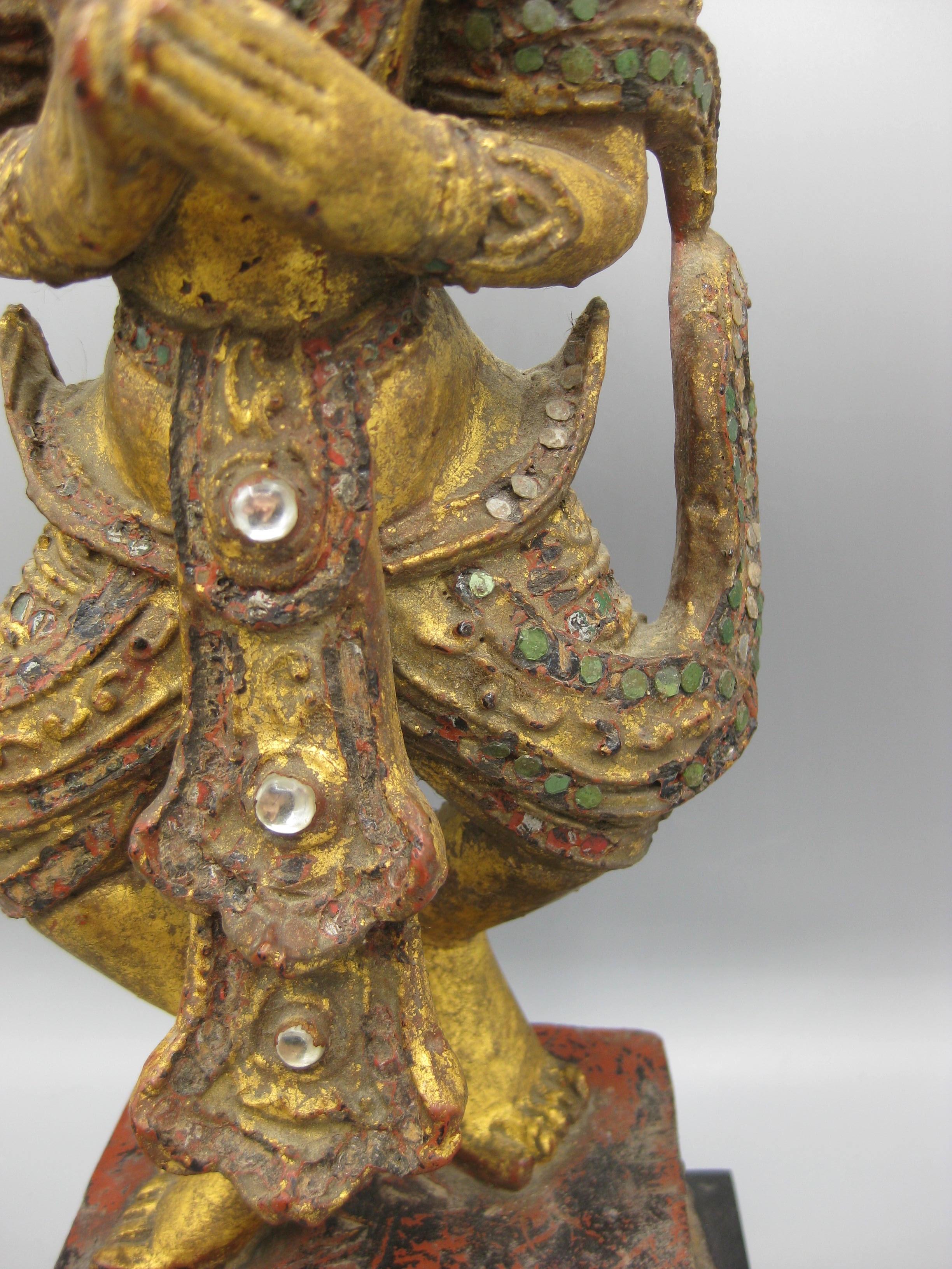 Fine Antique 19C Thai Southeast Asia Temple Goddess Deity Wood Gold Gild Statue For Sale 4