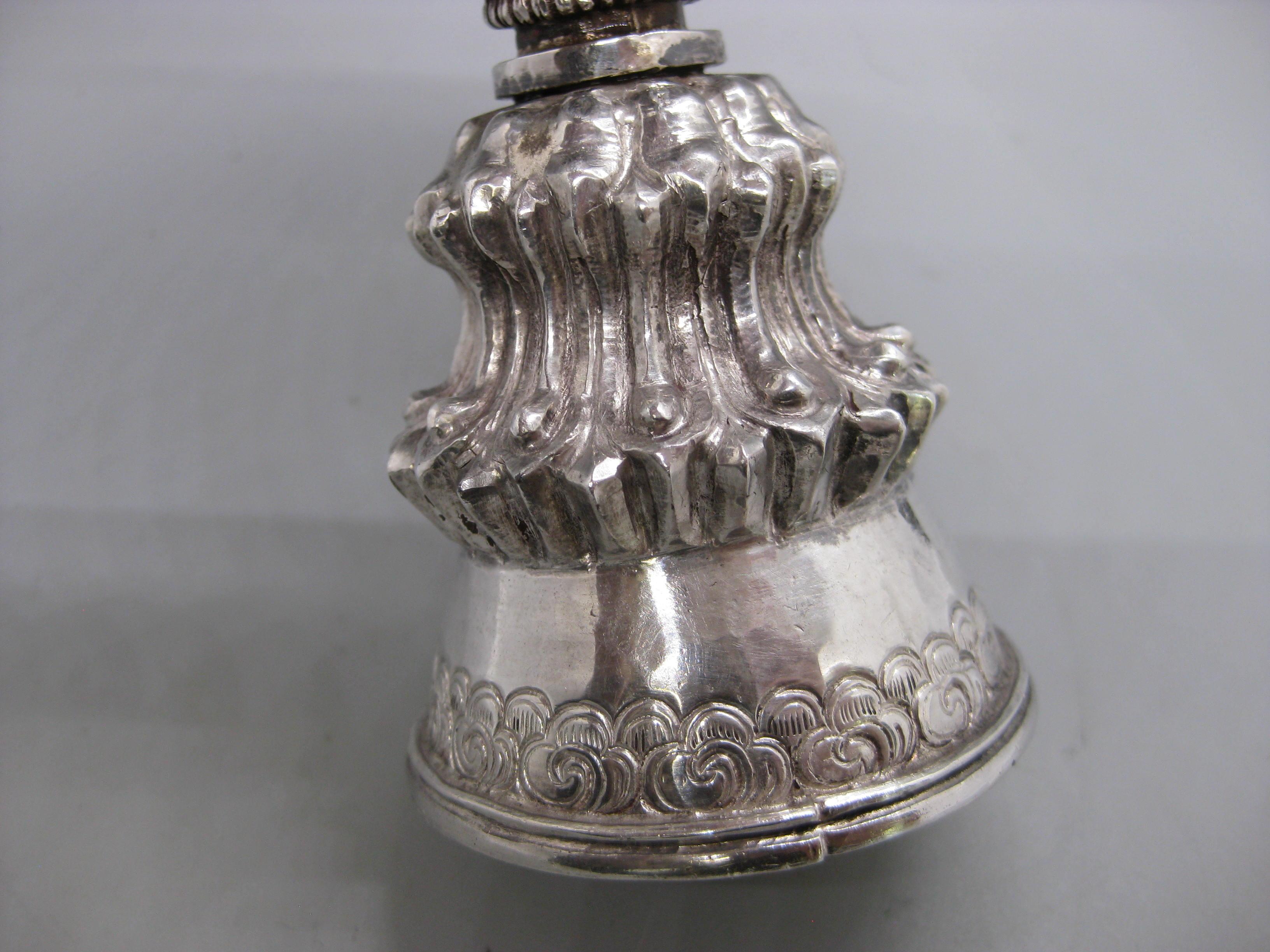 Fine Antique 19C Tibetan Sterling Silver Repousse Ritual Yak Butter Oil Lamp For Sale 10
