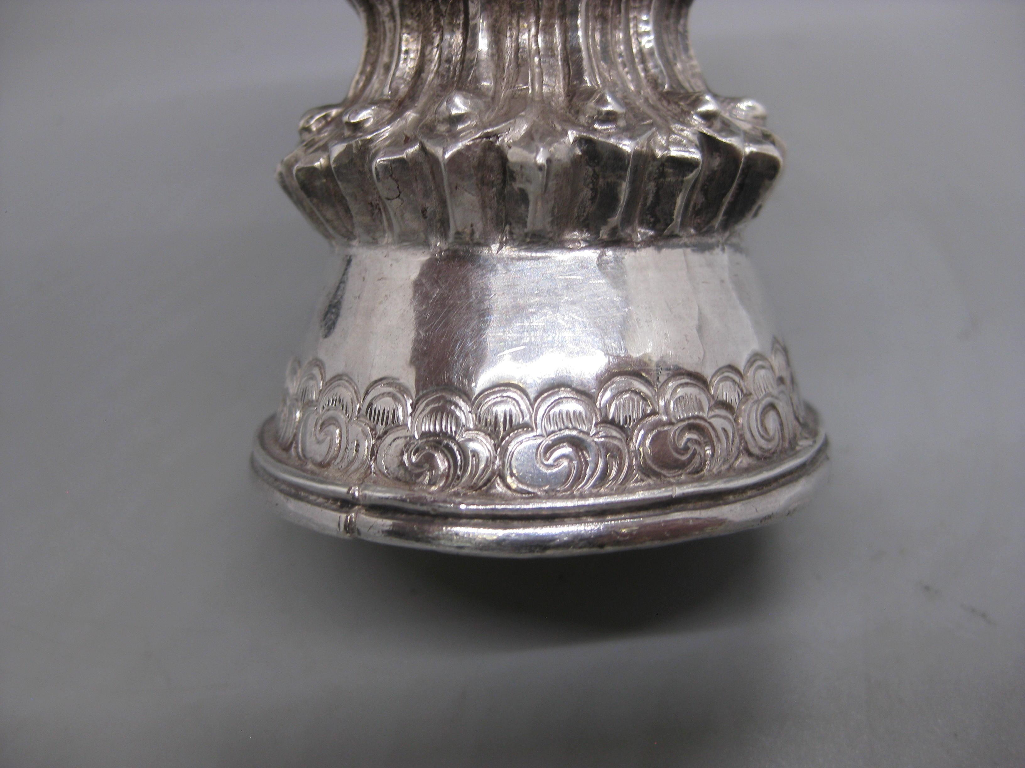 Fine Antique 19C Tibetan Sterling Silver Repousse Ritual Yak Butter Oil Lamp For Sale 11