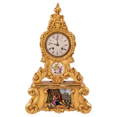 Fine Antique 19th Century French Rococo Gilded 8 Day Clock Sevres Porcelain 1830