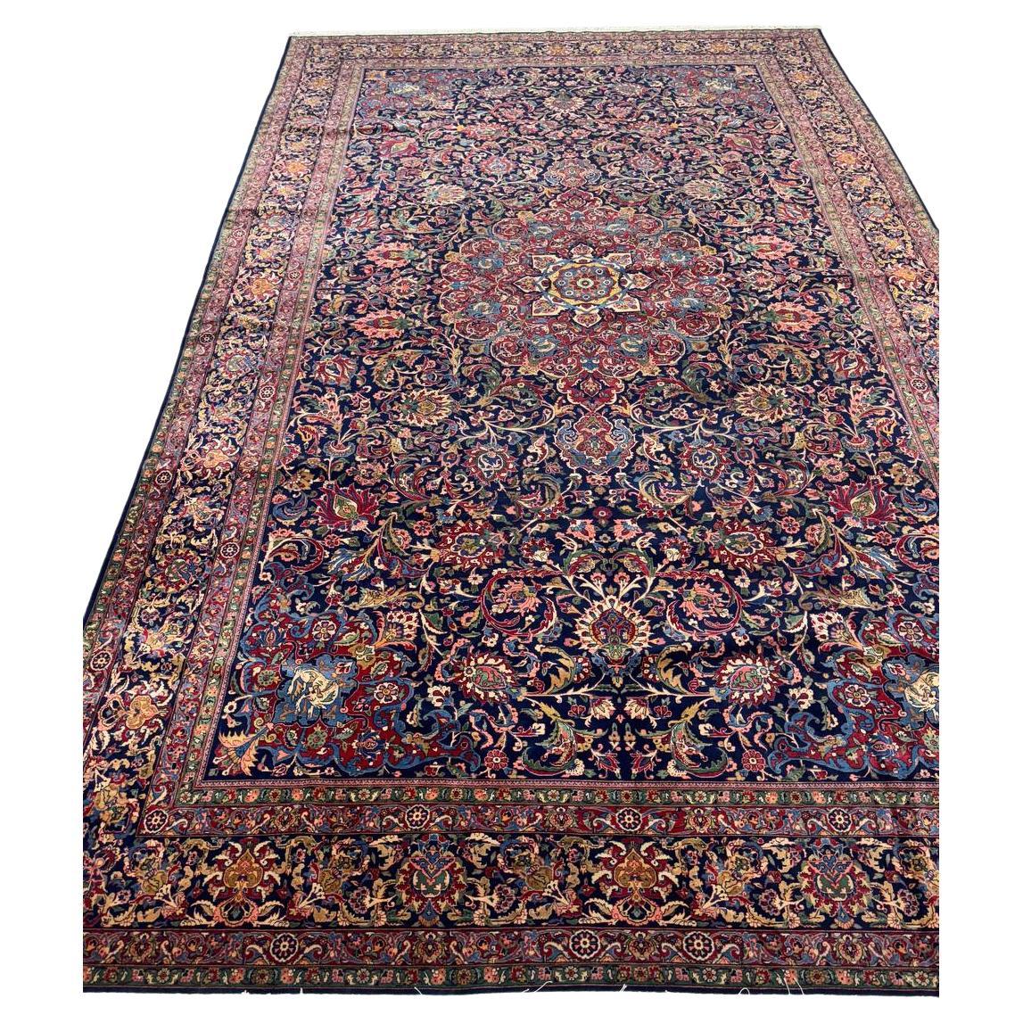 Feiner antiker persischer Kashan-Teppich aus dem 19. Jahrhundert
