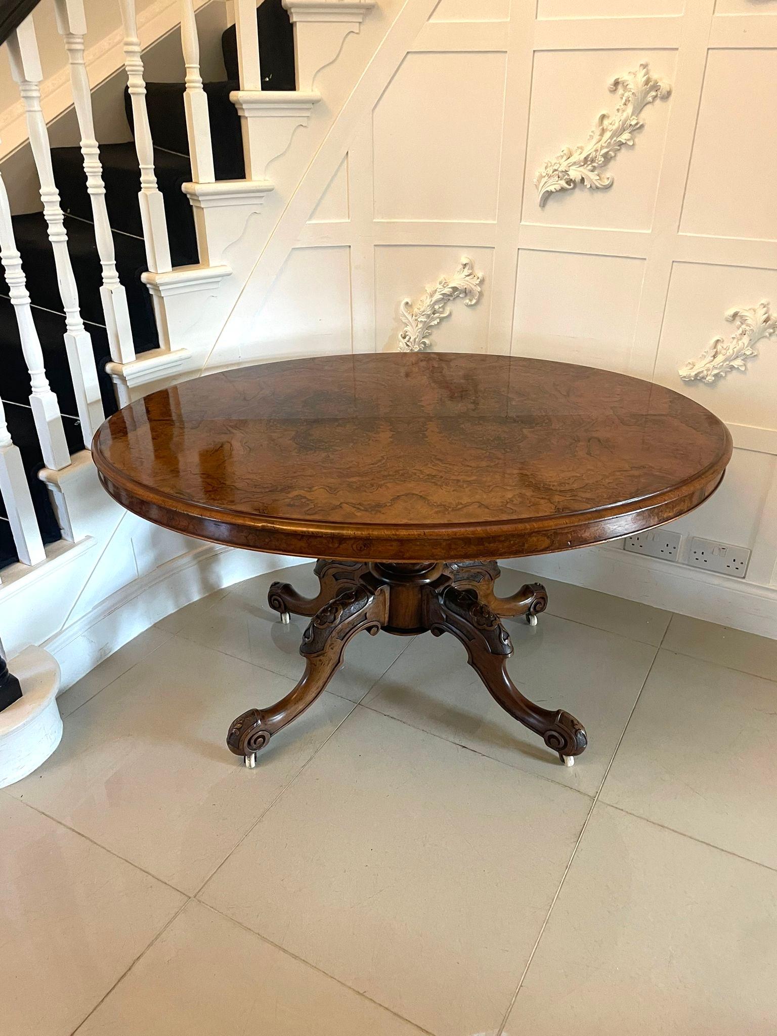 English Fine Antique 19th Century Victorian Burr Walnut Oval Centre/Dining Table