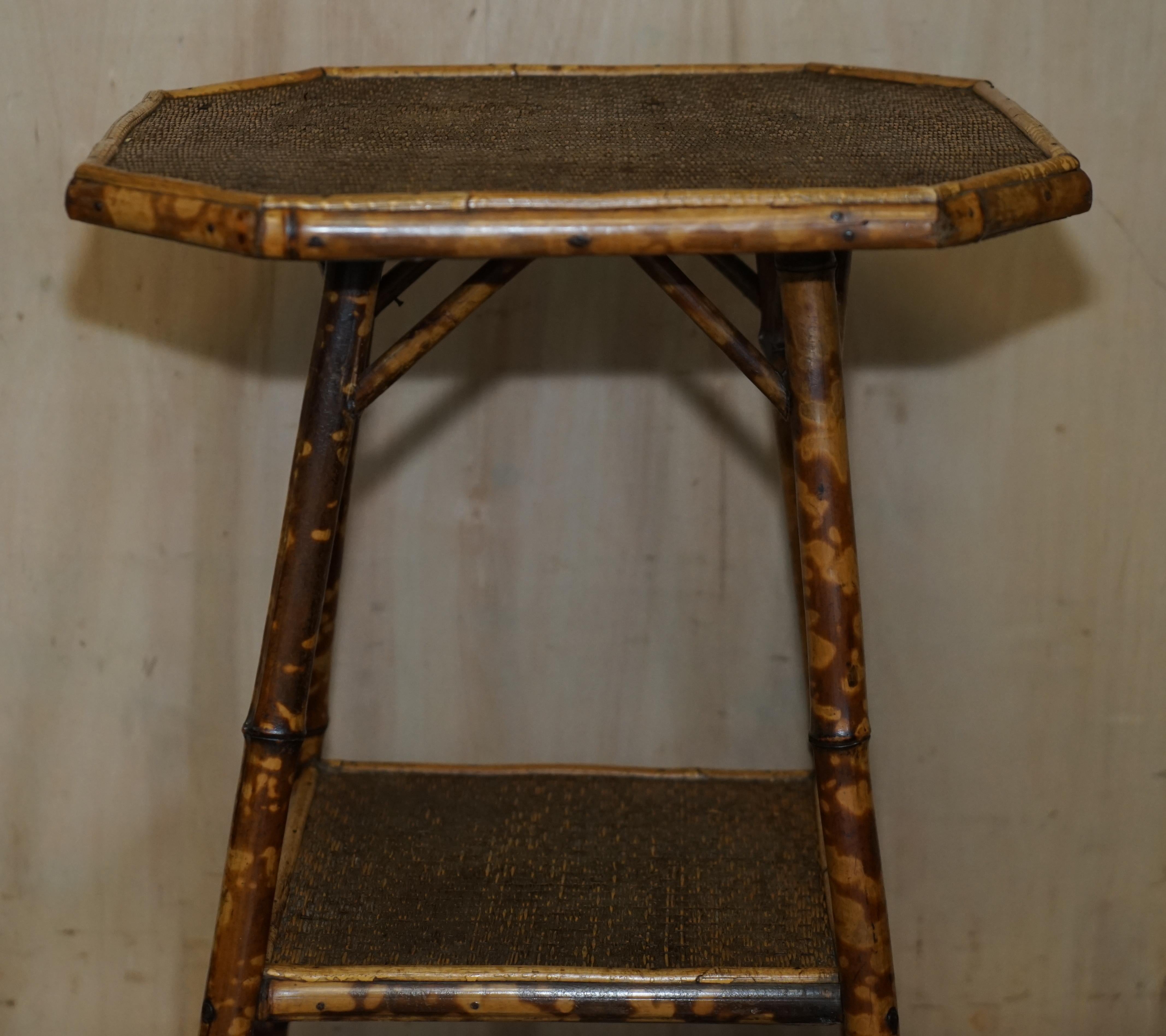 European Fine Antique 19th Century Victorian Tiger Bamboo Side End Lamp Occasional Table