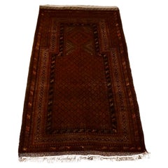 Fine tapis de prière afghan ancien en laine nouée à la main dans des tons bruns sourds