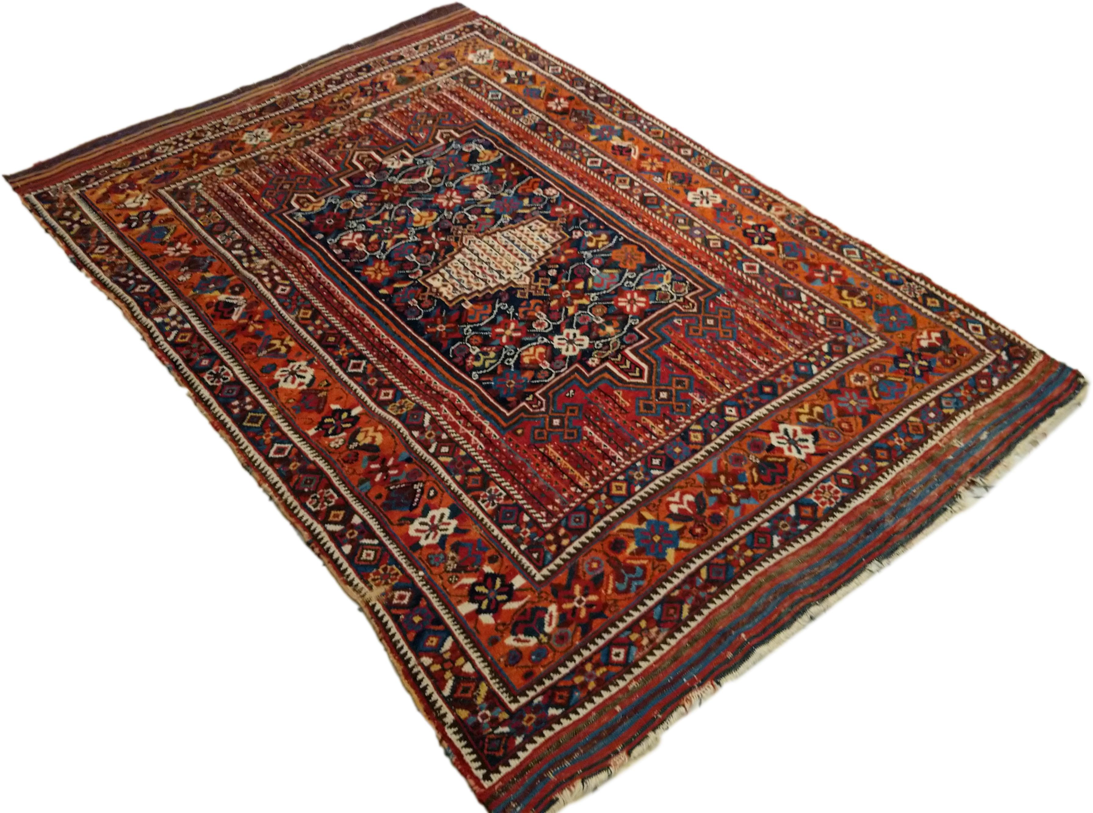 Central Asian Fine Antique Afshar Rug with Lively Palette For Sale