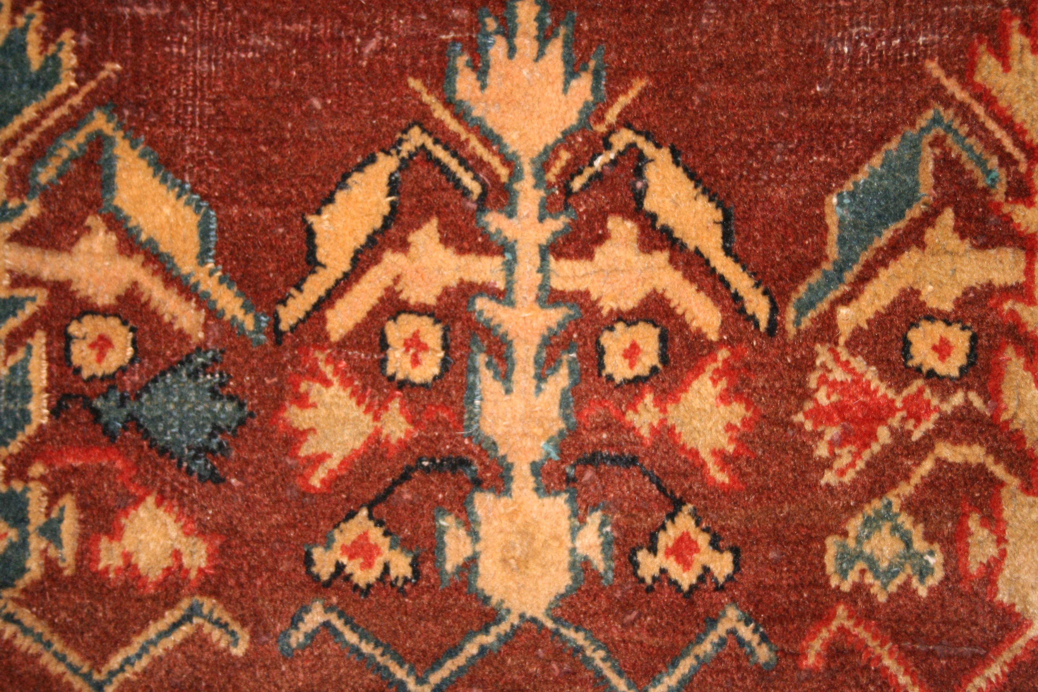 19th Century Fine Antique Agra Rug with All-Over Shrub Pattern on a Maroon Background For Sale