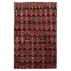 Fine Antique Agra Rug with All-Over Shrub Pattern on a Maroon Background
