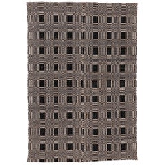 Fine Vintage American Coverlet Rug with Geometric Pattern in Ivory and Black