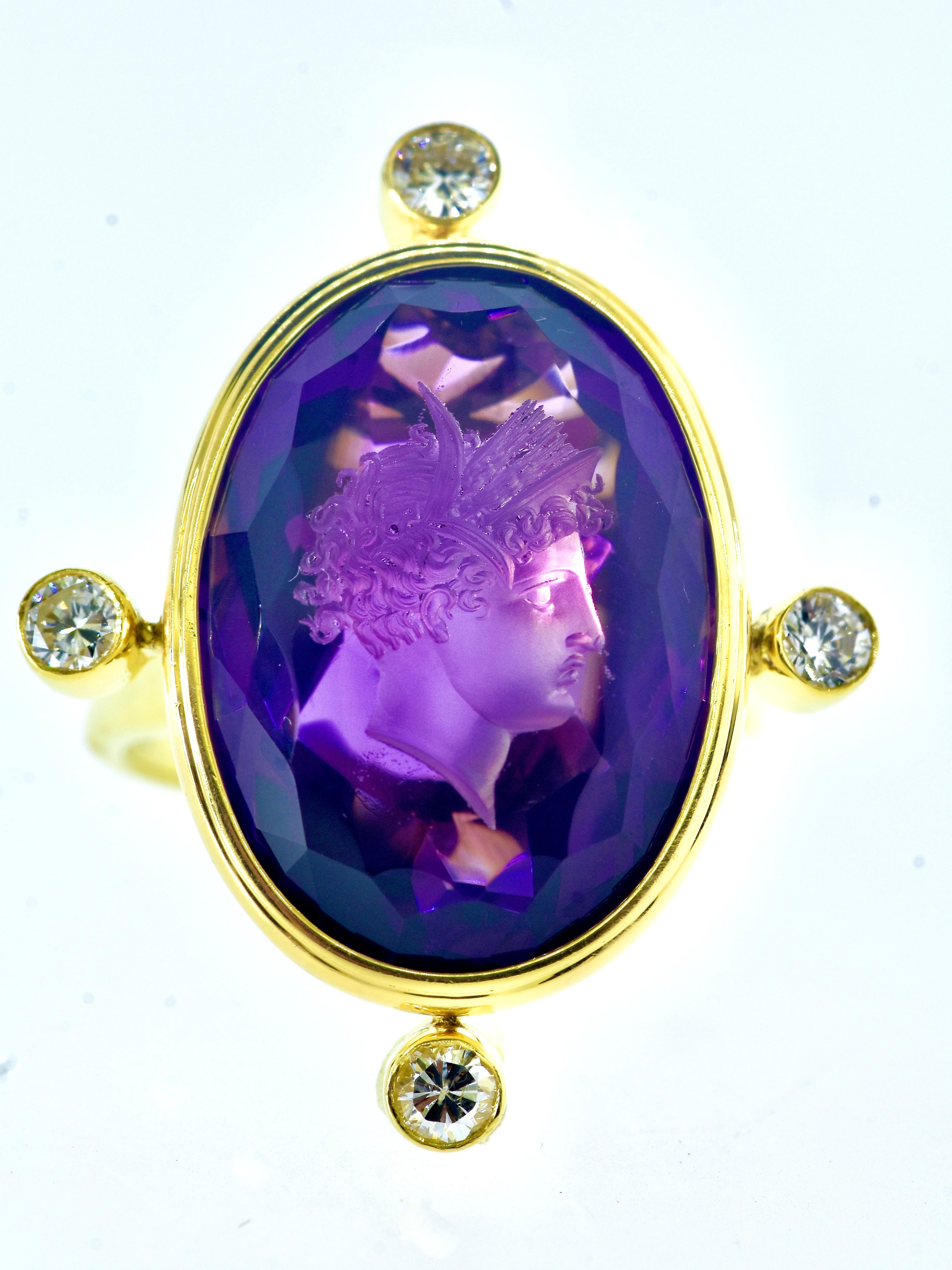 Belle intaille d'améthyste ancienne, C.I.C. 1875, montée sur une bague à diamants contemporaine en vente 9