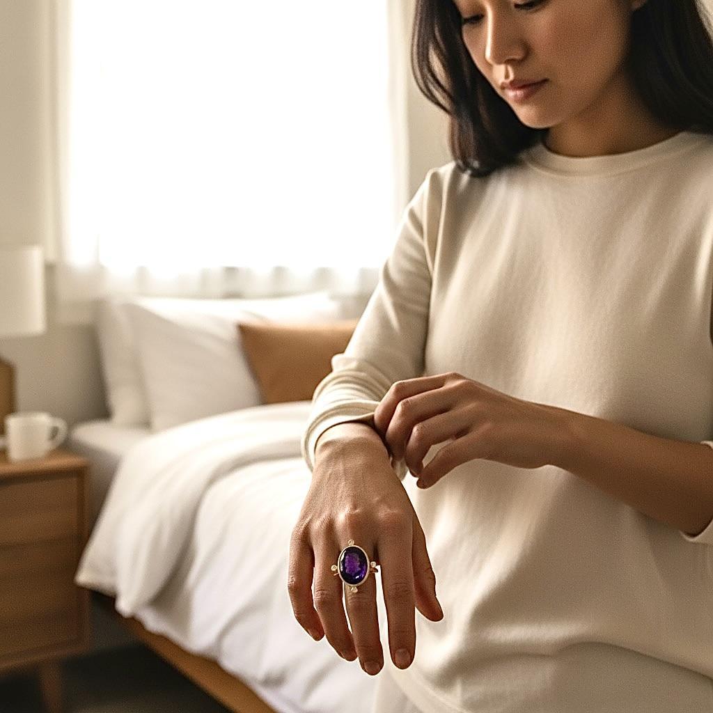 Belle intaille d'améthyste ancienne, C.I.C. 1875, montée sur une bague à diamants contemporaine en vente 1