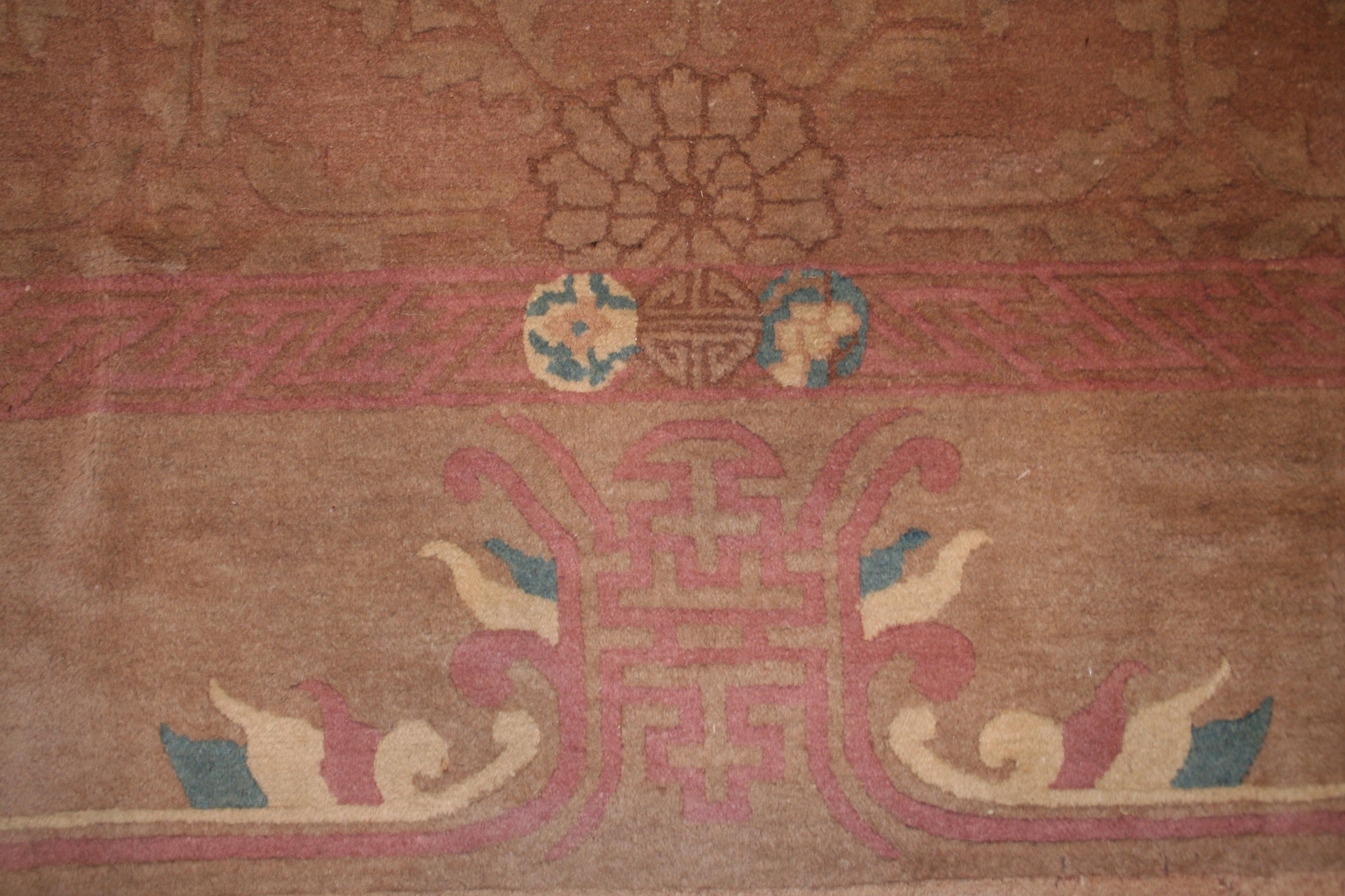 Hand-Knotted Fine Antique Art Nouveau Chinese Rug with Pastel Colors For Sale